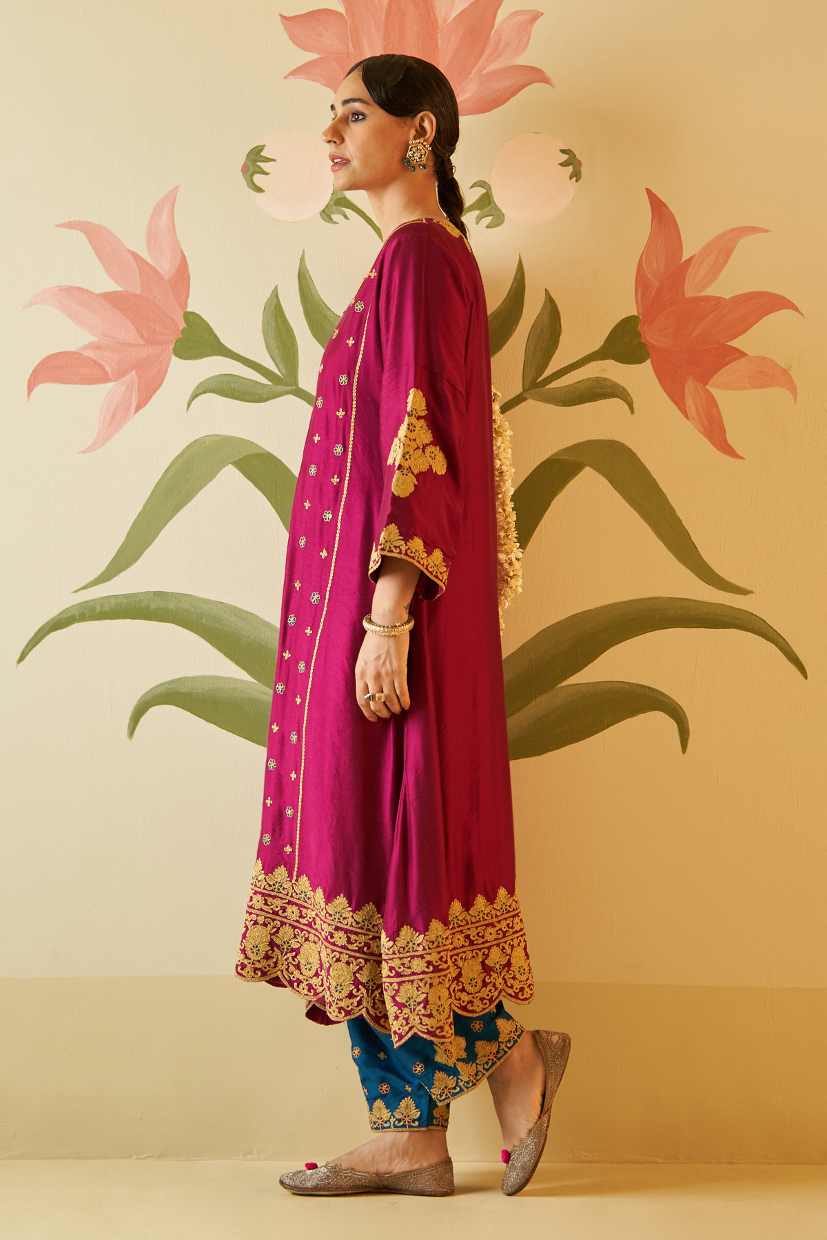 Wine Chanderi Silk Choga Set