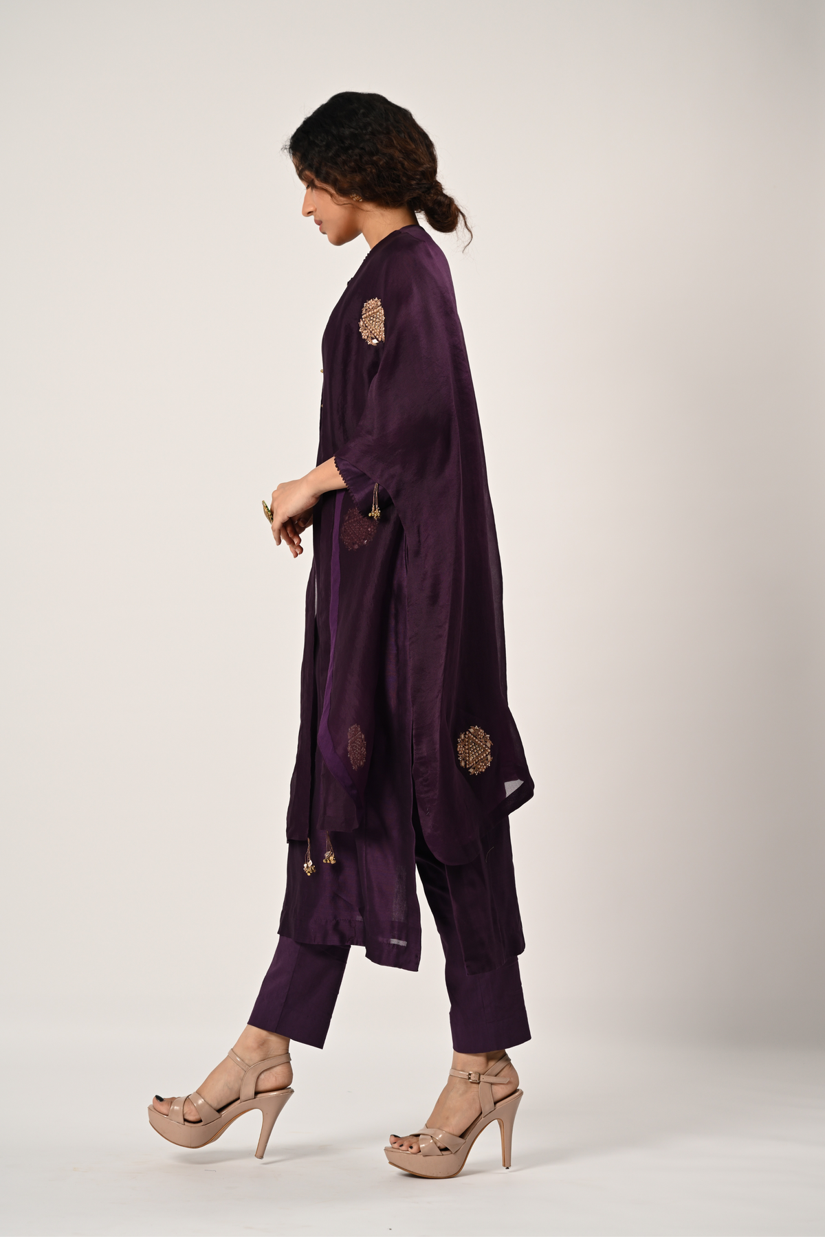 Dark Purple Kurta With Cape
