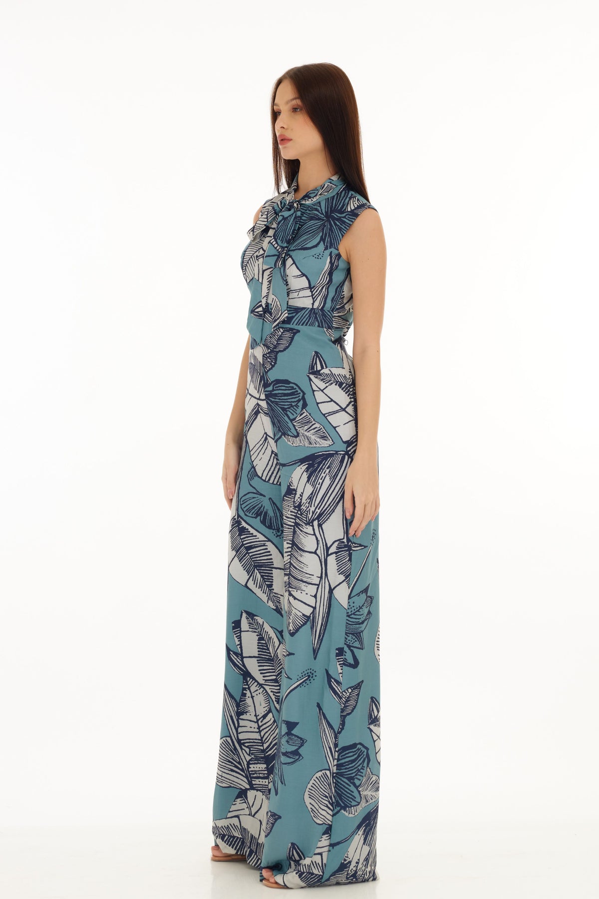 Blue and White Floral Jumpsuit