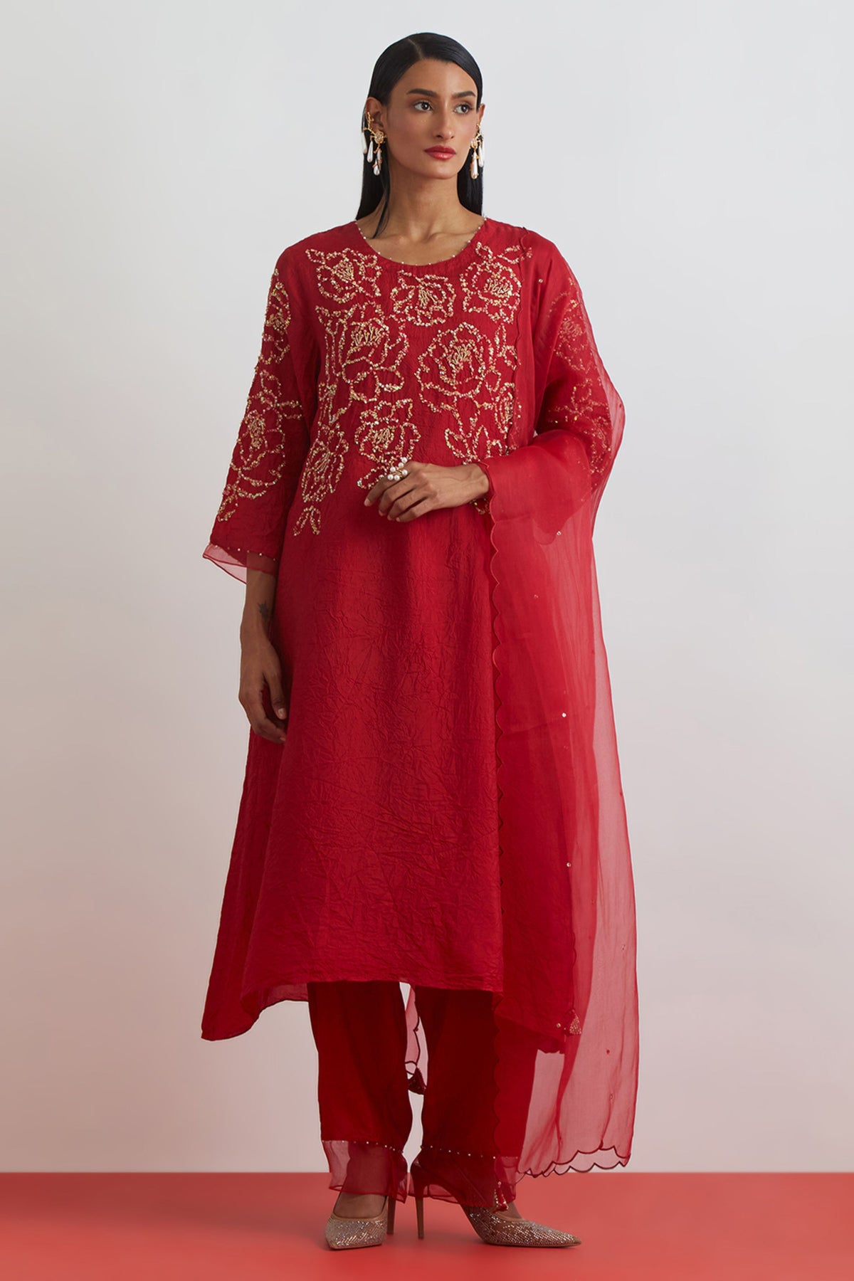 Ruby Floral Encrusted Kurta Set