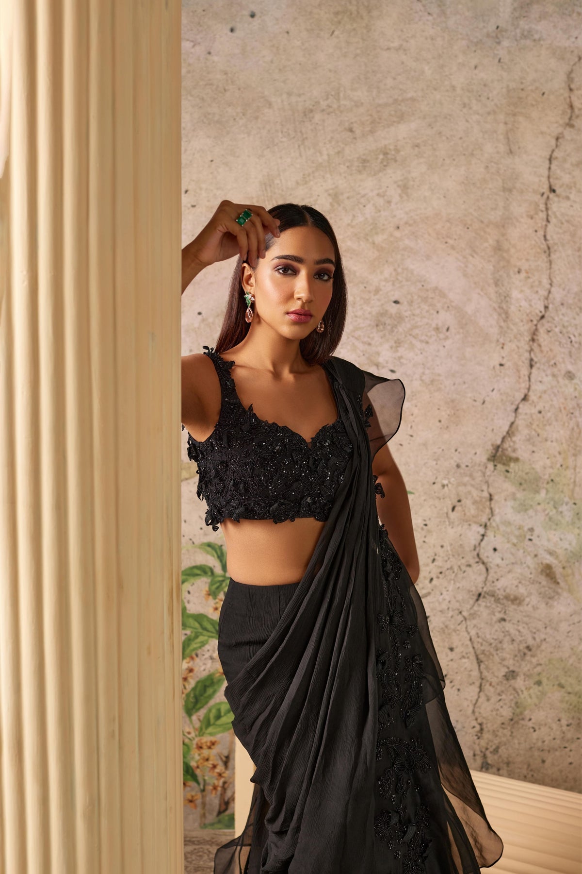 Dainty Black Drape Saree Set