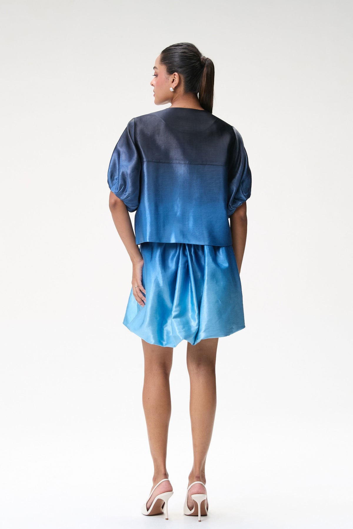 Ombre Bubble Sleeve Crop Jacket
