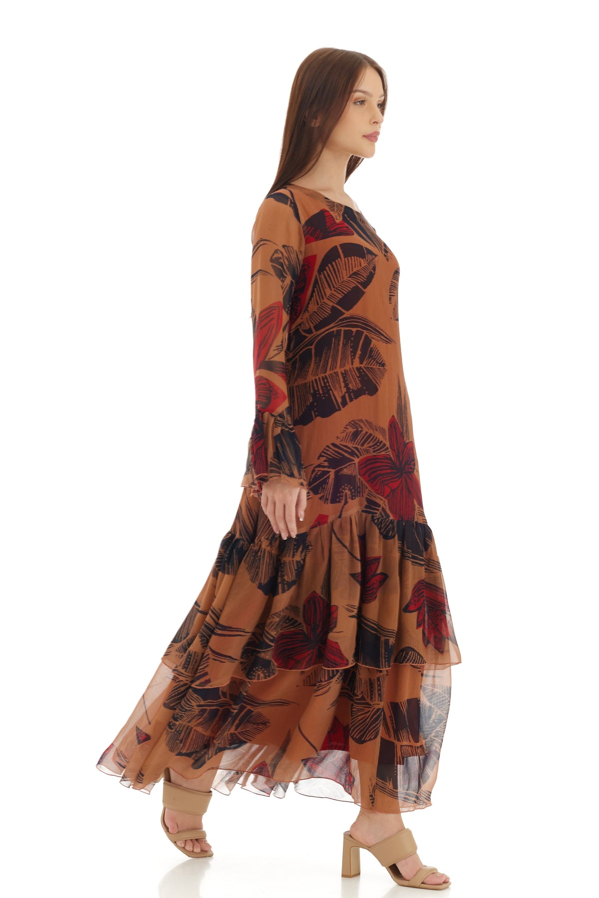 Orange Floral Long Dress