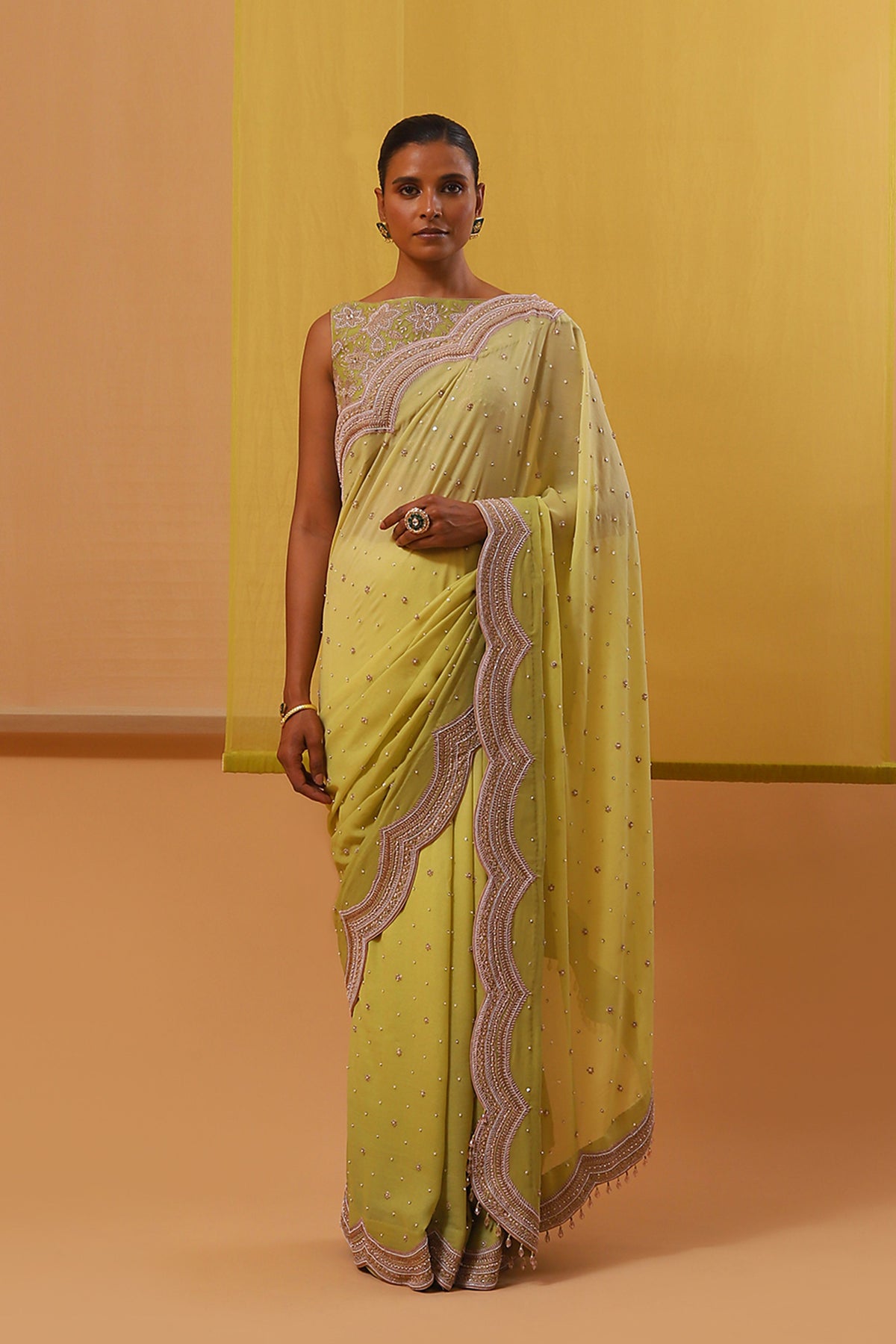 Lime Green Hafia Saree Set