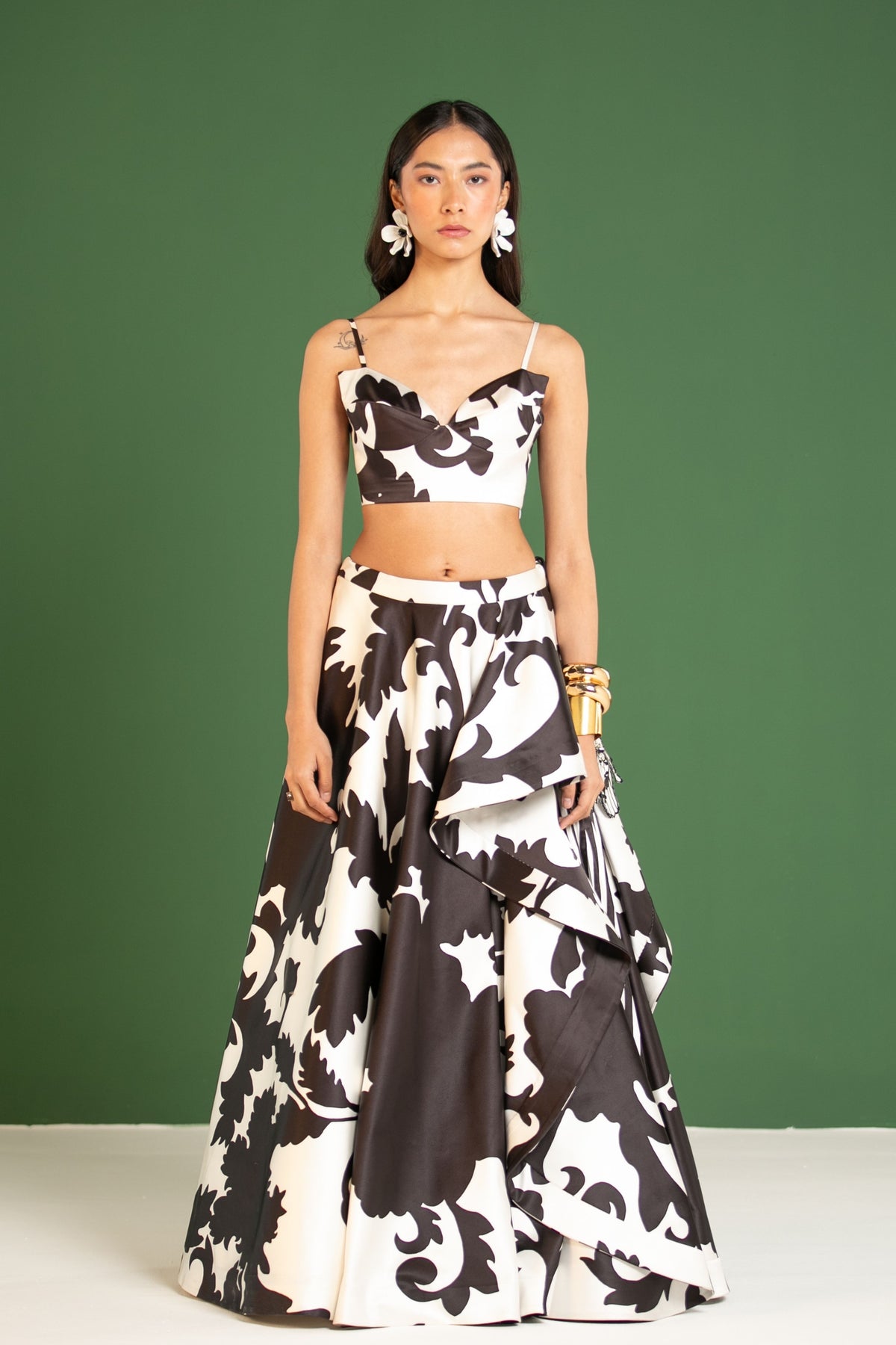 Black Draped Lehenga Set