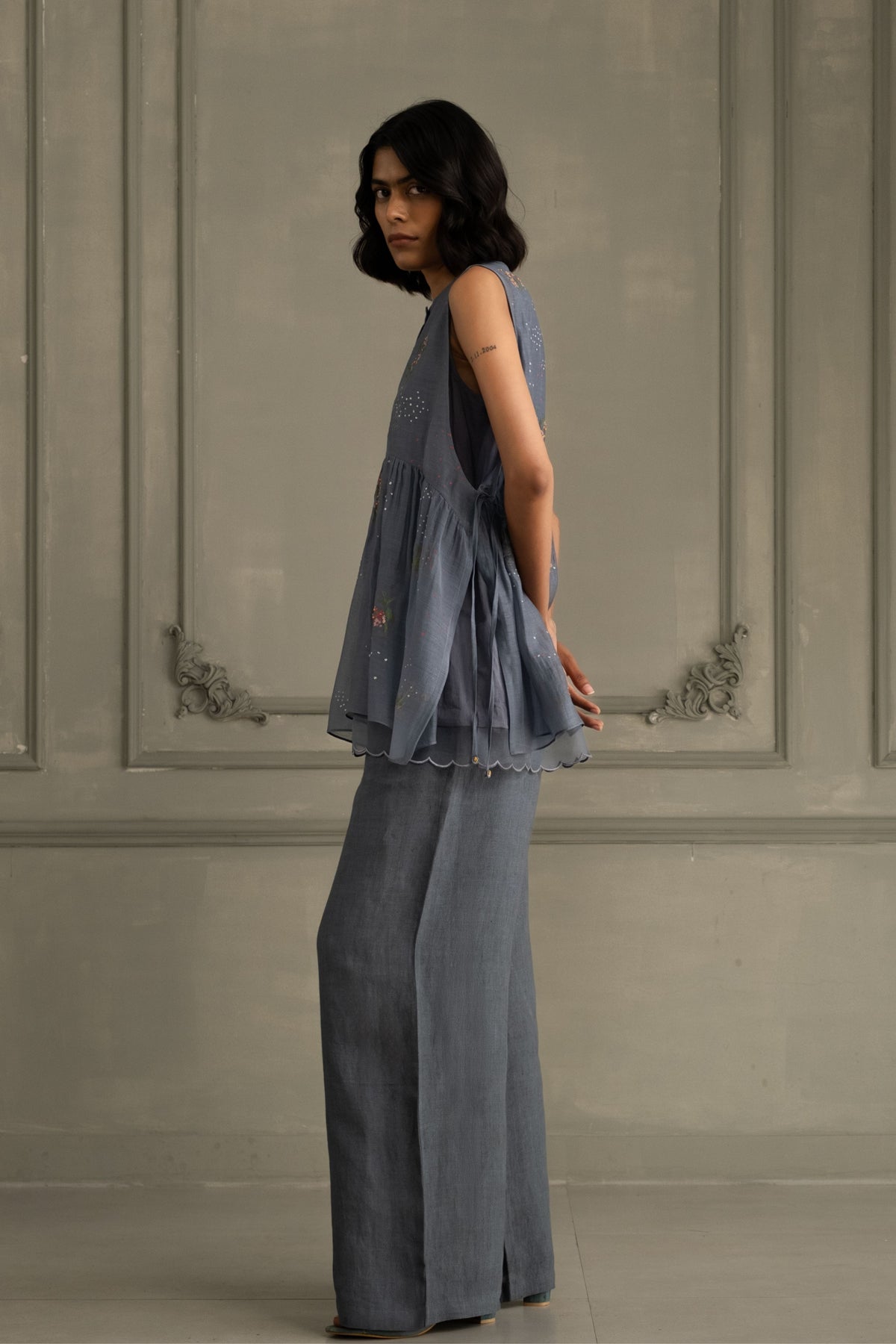 Stone Blue Chanderi Co-ord Set