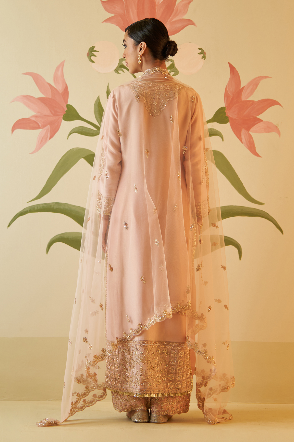 Peach Tissue Kurta Set