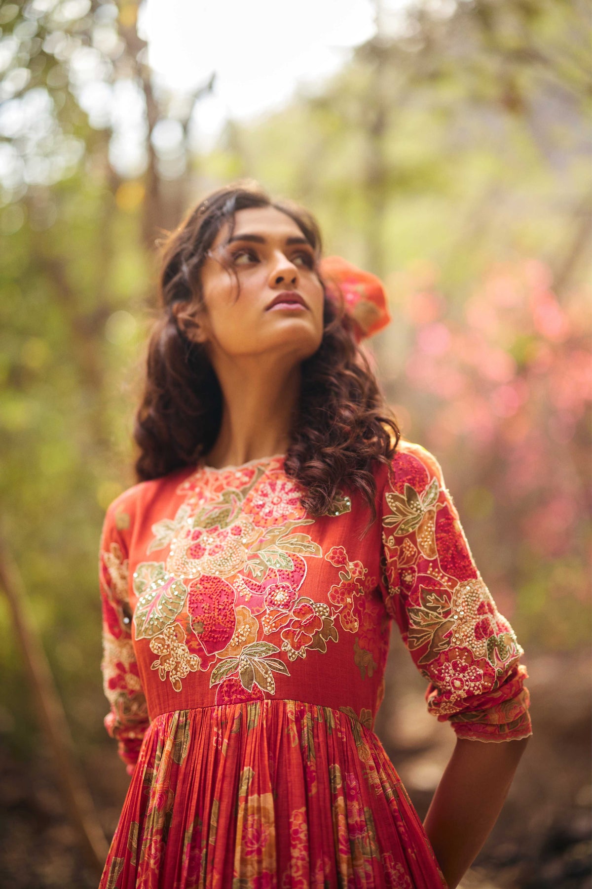 Red Orange Anarkali Set