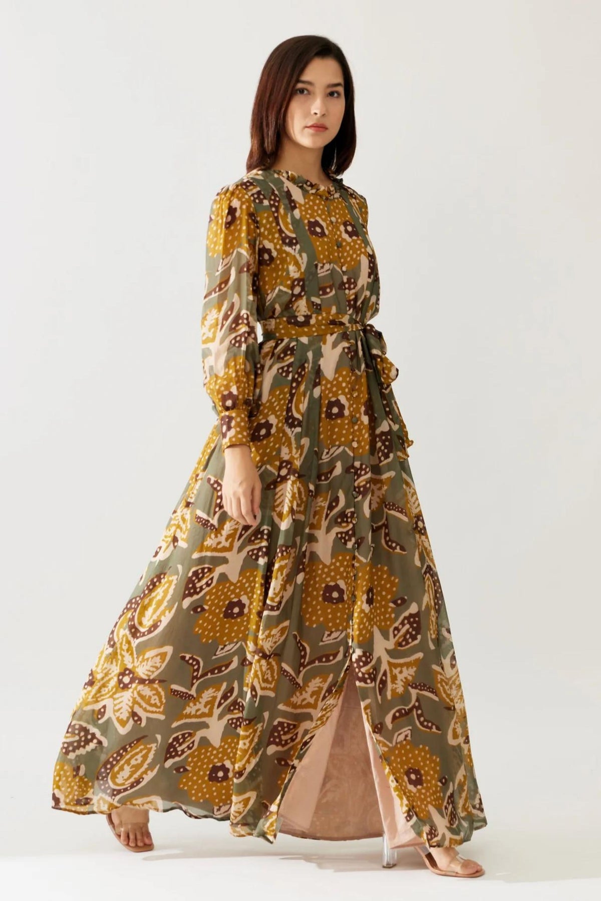 Olive And Mustard Long Dress