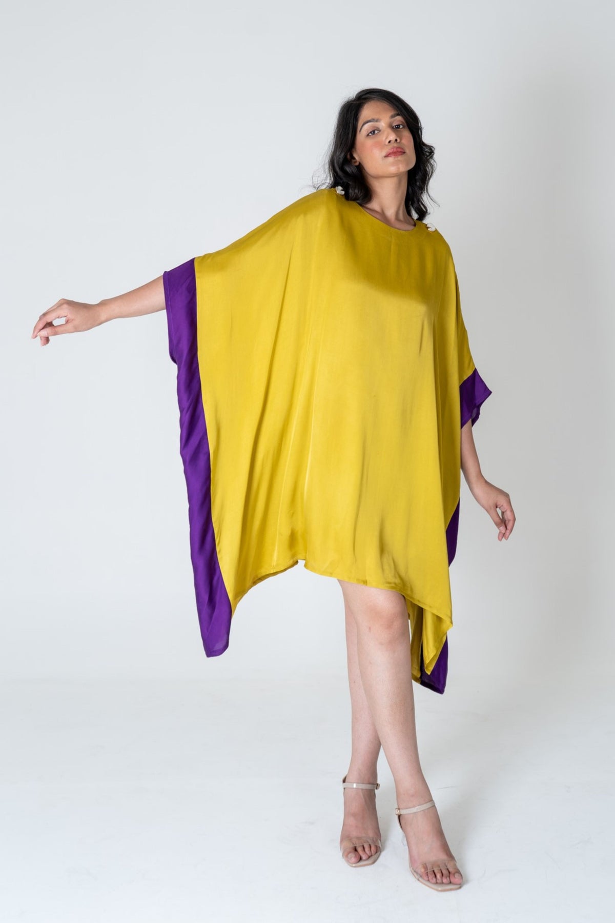 Yellow-purple Short Kaftan Dress