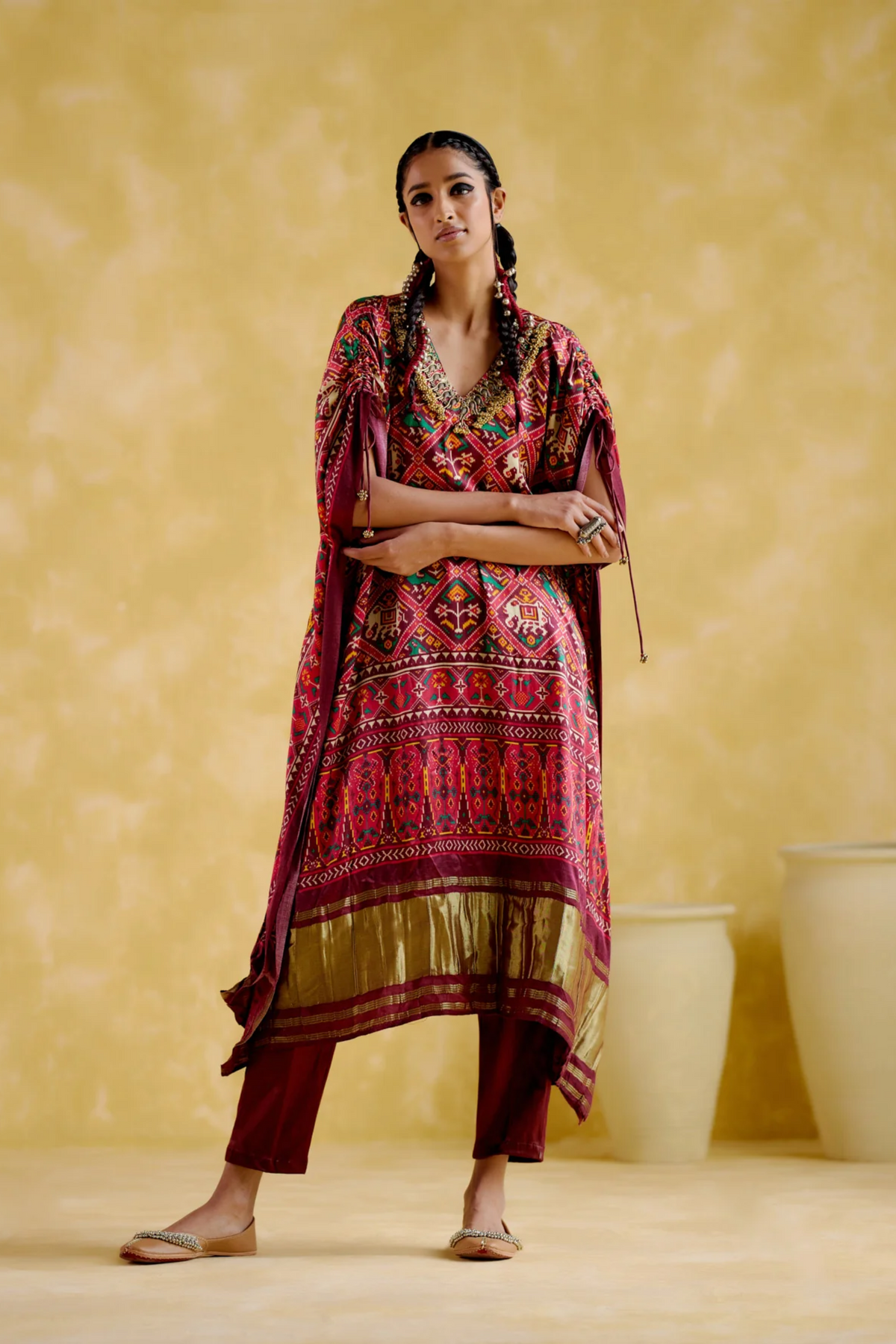 Tychon Maroon Digital Printed Kaftan