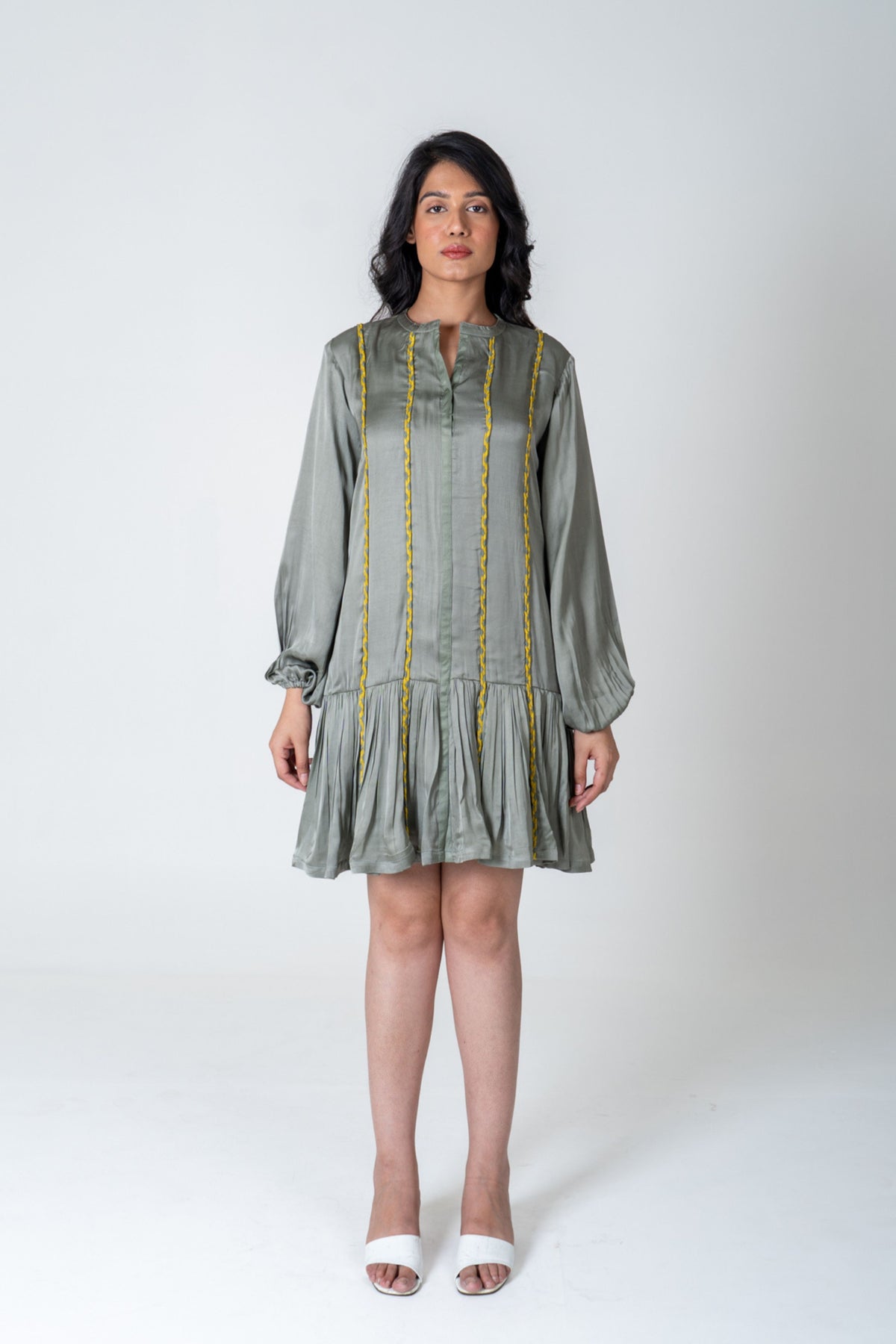 Green-yellow Short Gather Dress