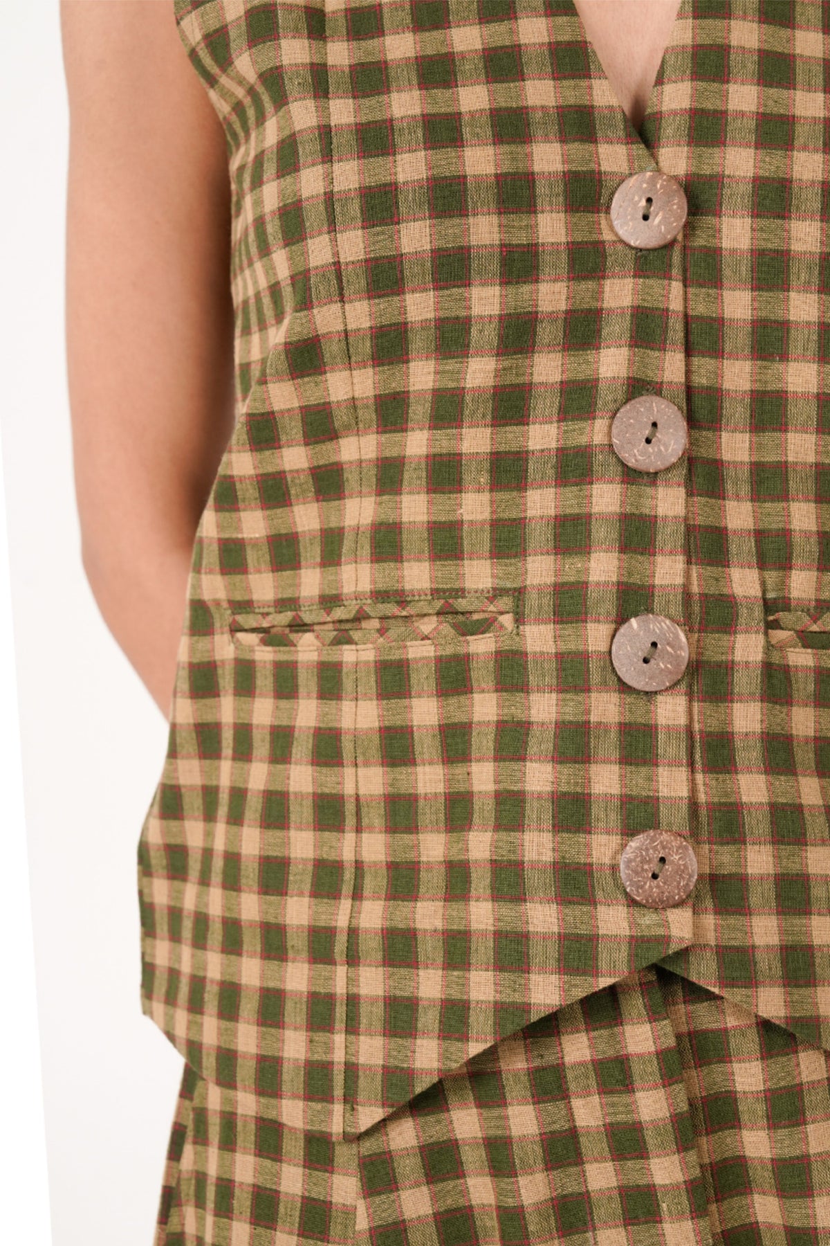 Check Olive Green Waistcoat