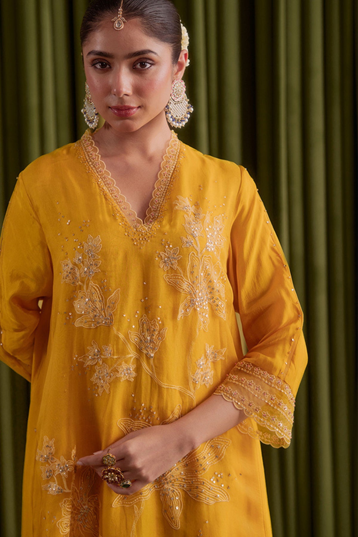 Golden Yellow Embroidery Kurta Set