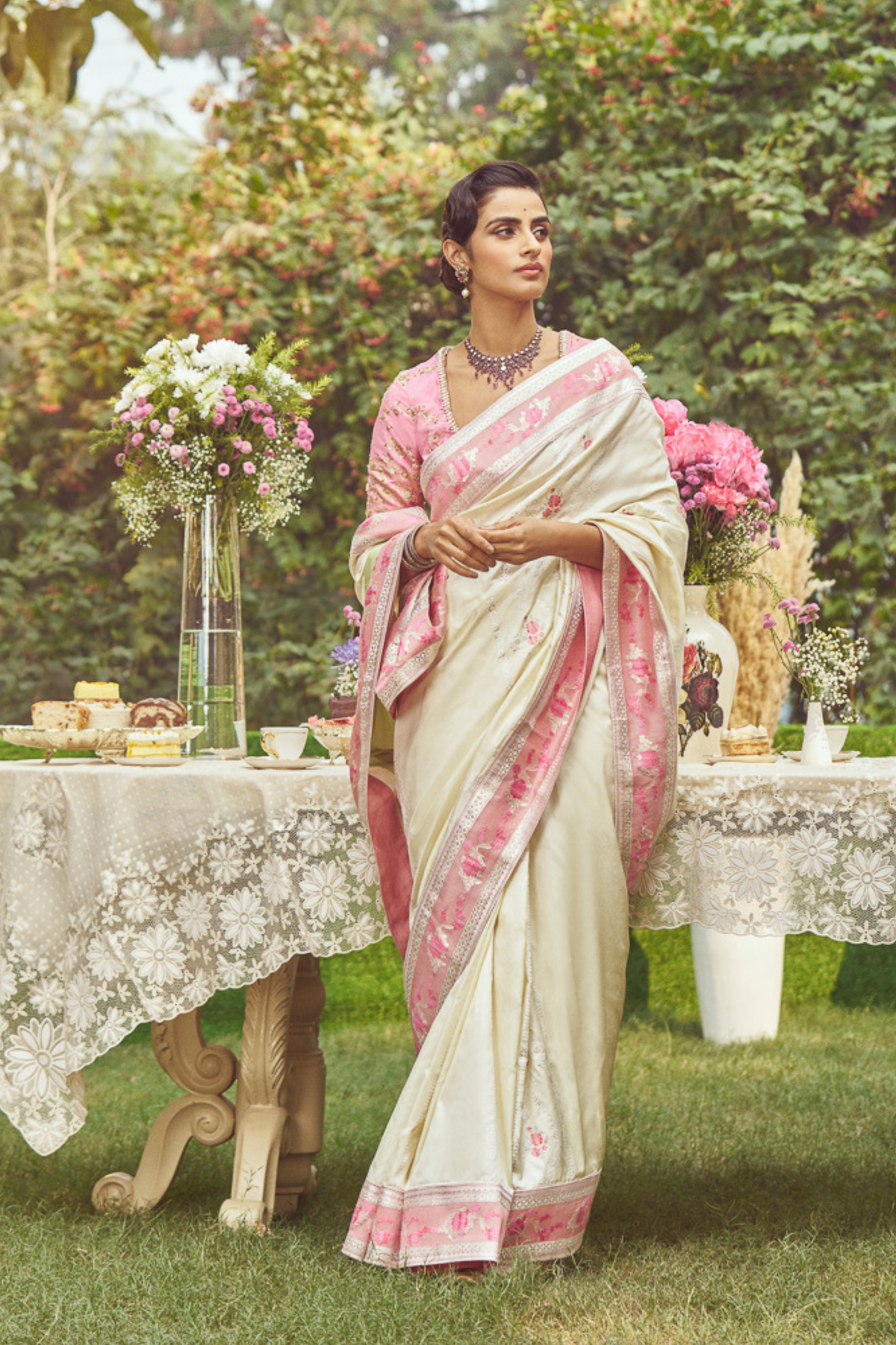 Ivory Meenakari Zari Handloom Sari