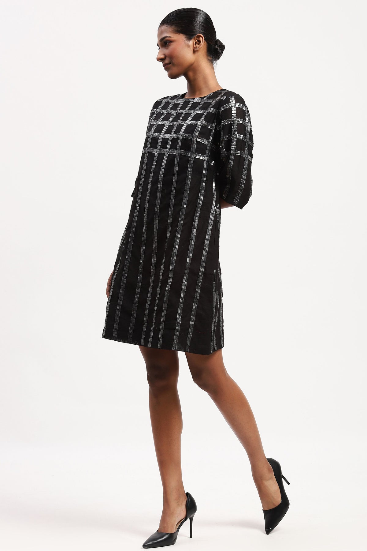 Sequin Windowpane Embellished Dress