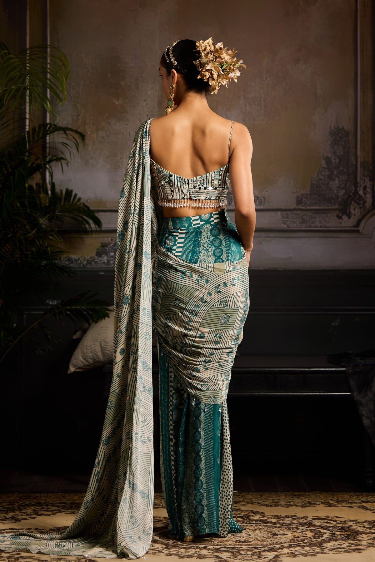 Teal Drape Saree Set
