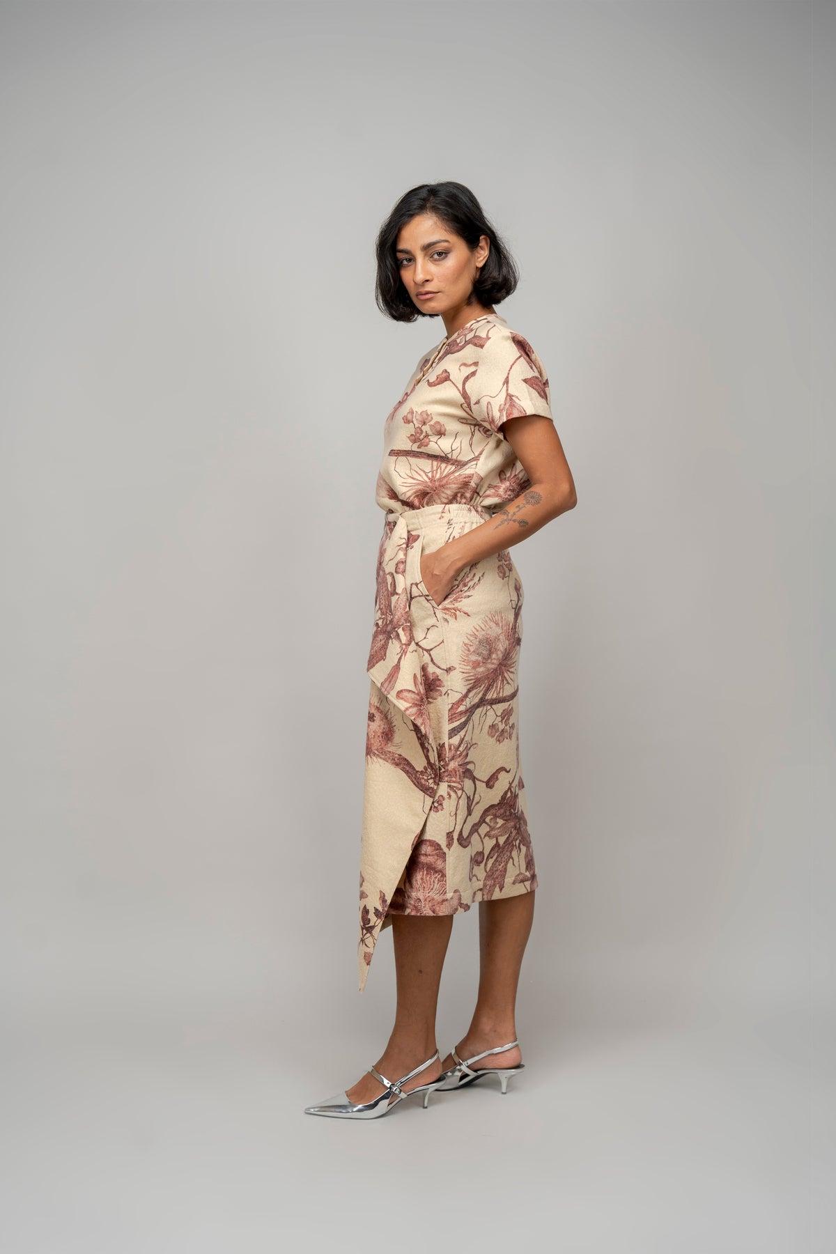Garden Print Wool Wrap Skirt