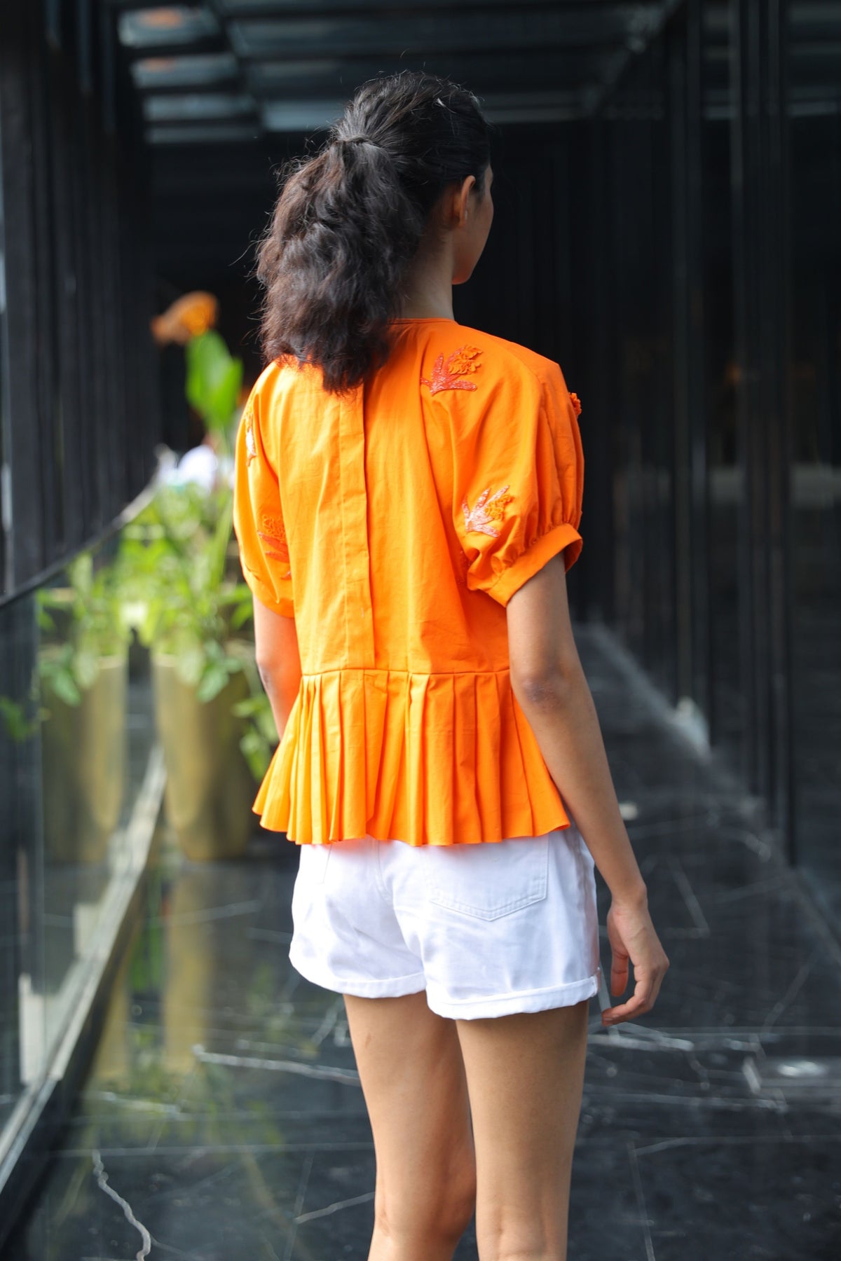 Pleated Orchid Whisper Orange Top