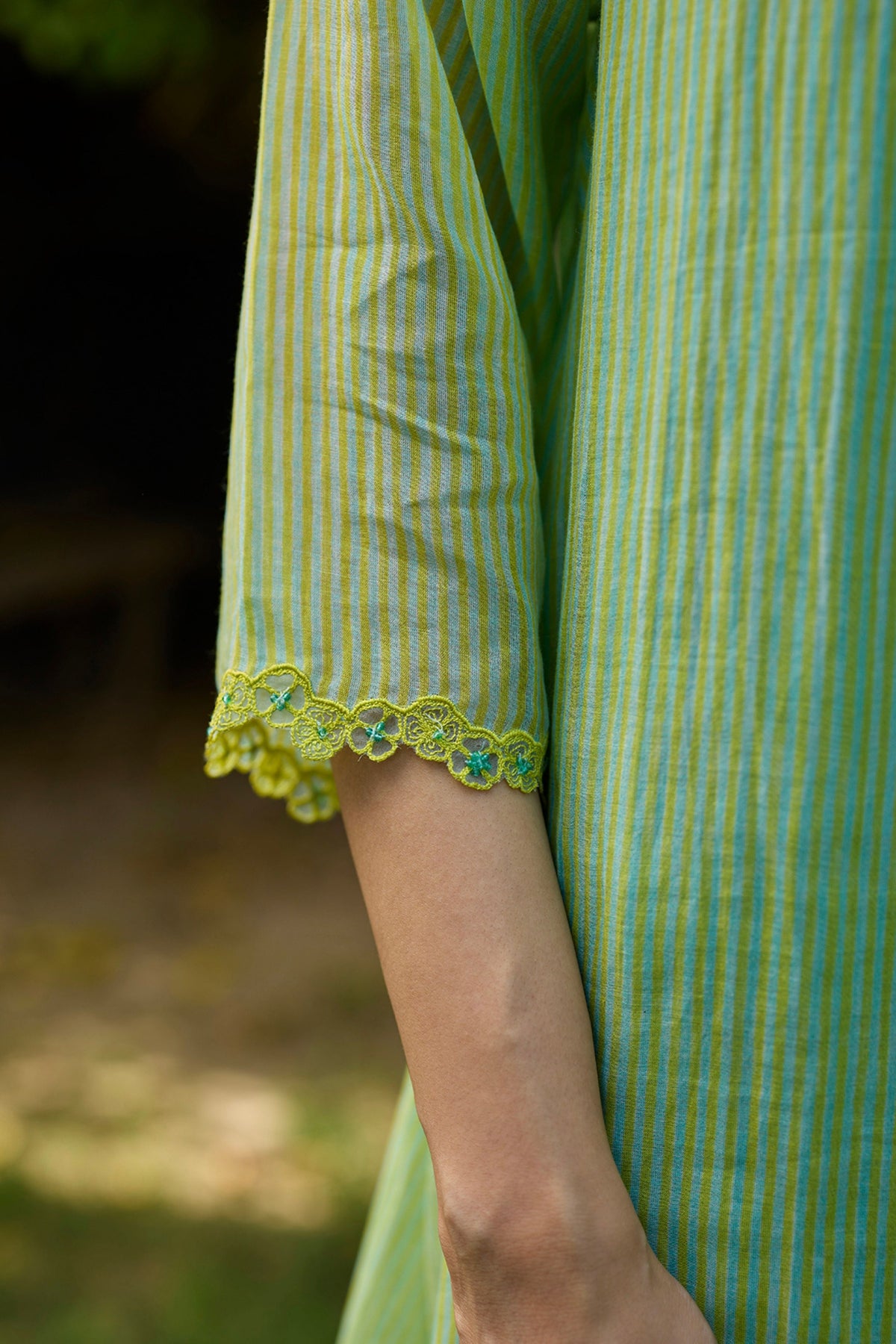 English Morning Green Embroidered Dress