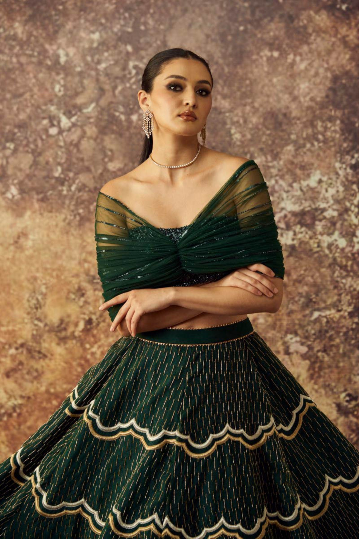Green Organza Lehenga Set