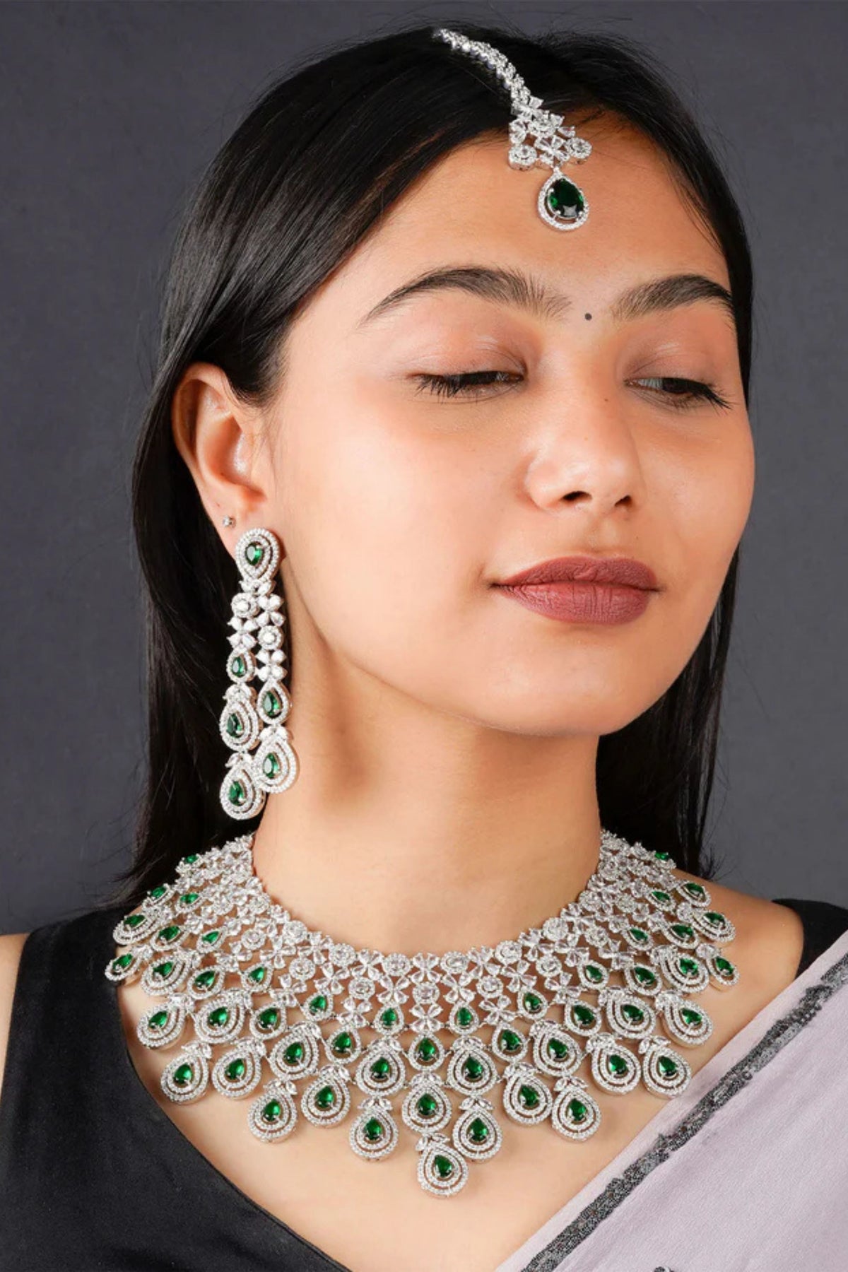 Green Faux Diamond Bridal Necklace Set