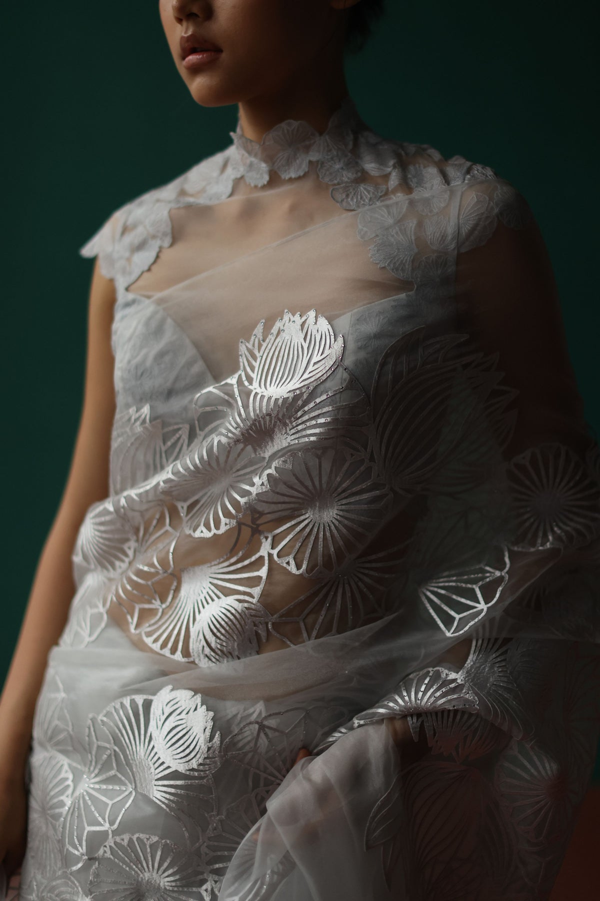 Silver Crystal Bloom Saree