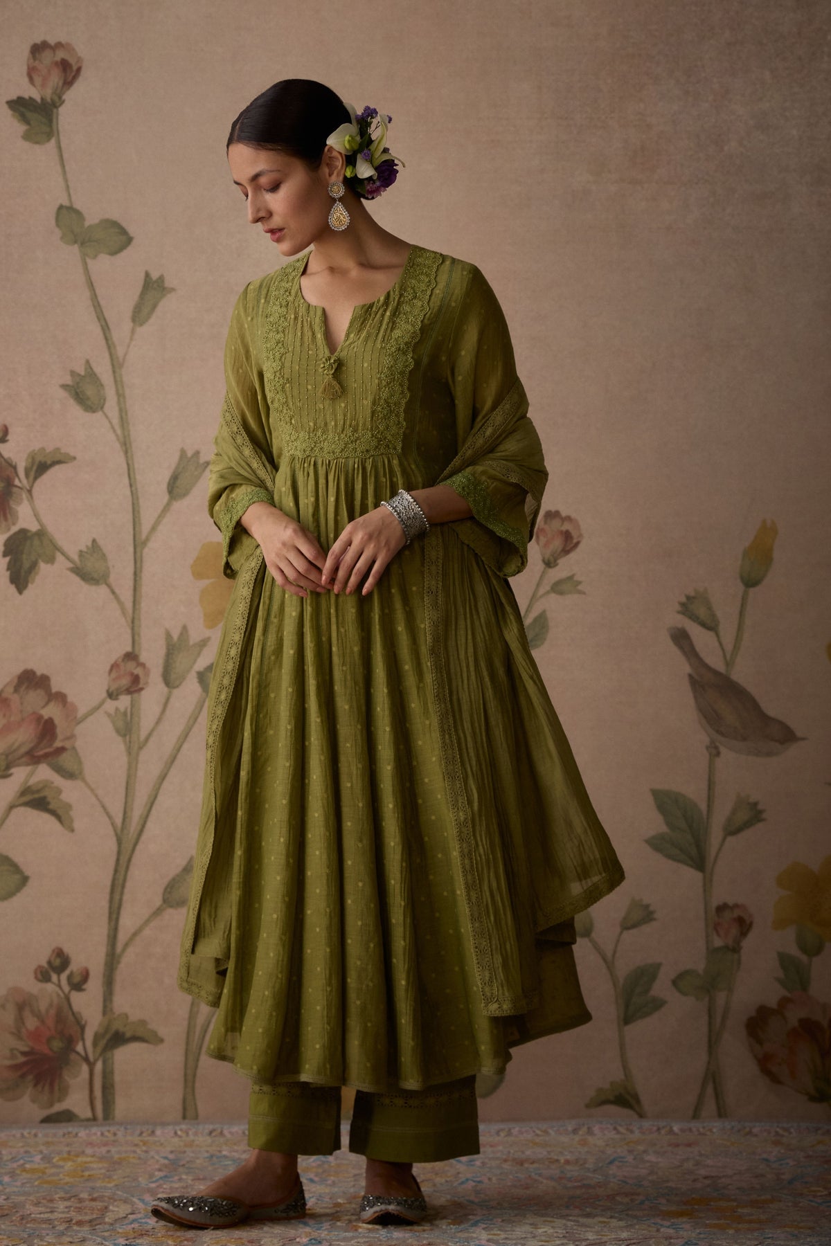 Green Lace A-line Kurta Set