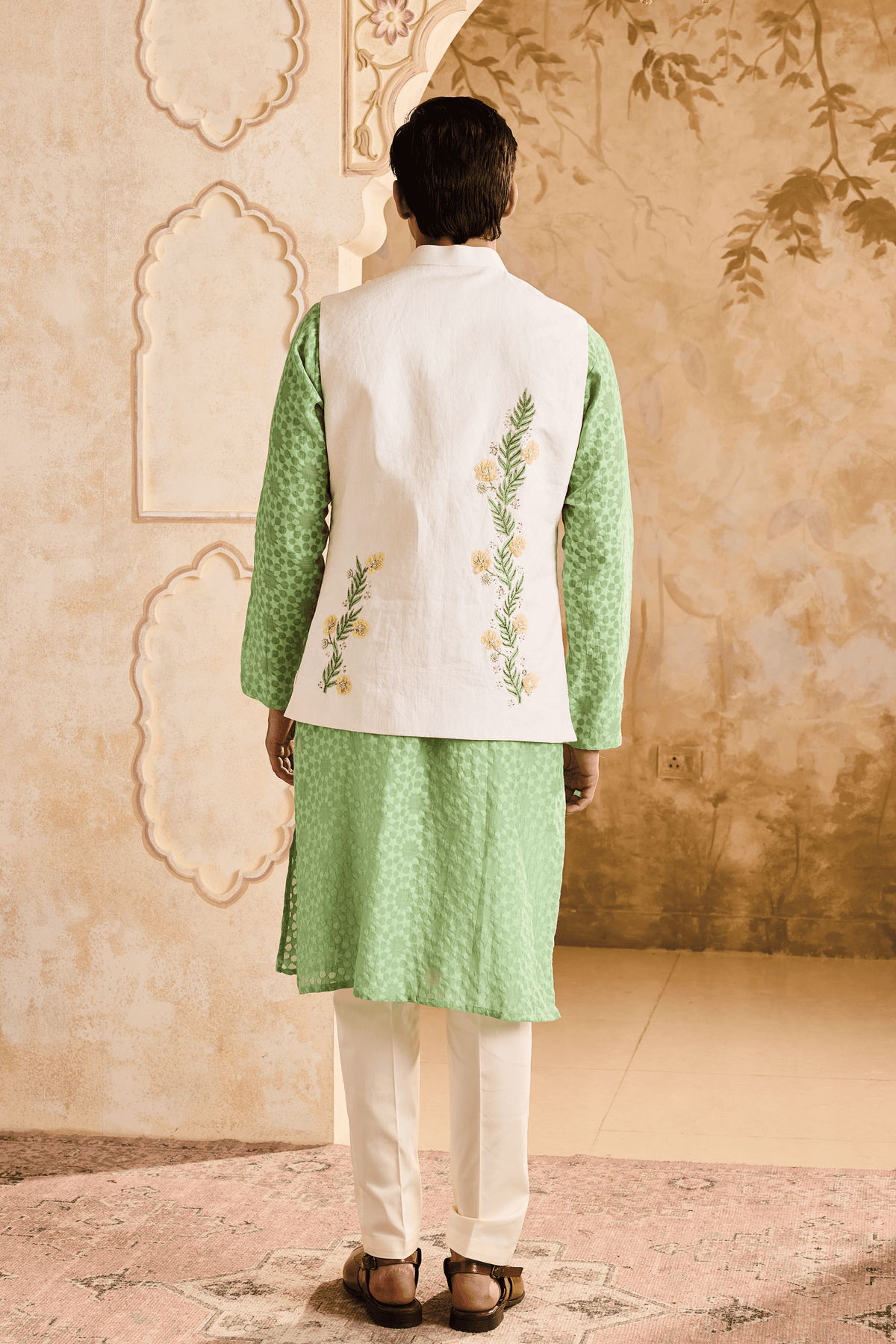 Ivory Nehru With Jade Kurta Set