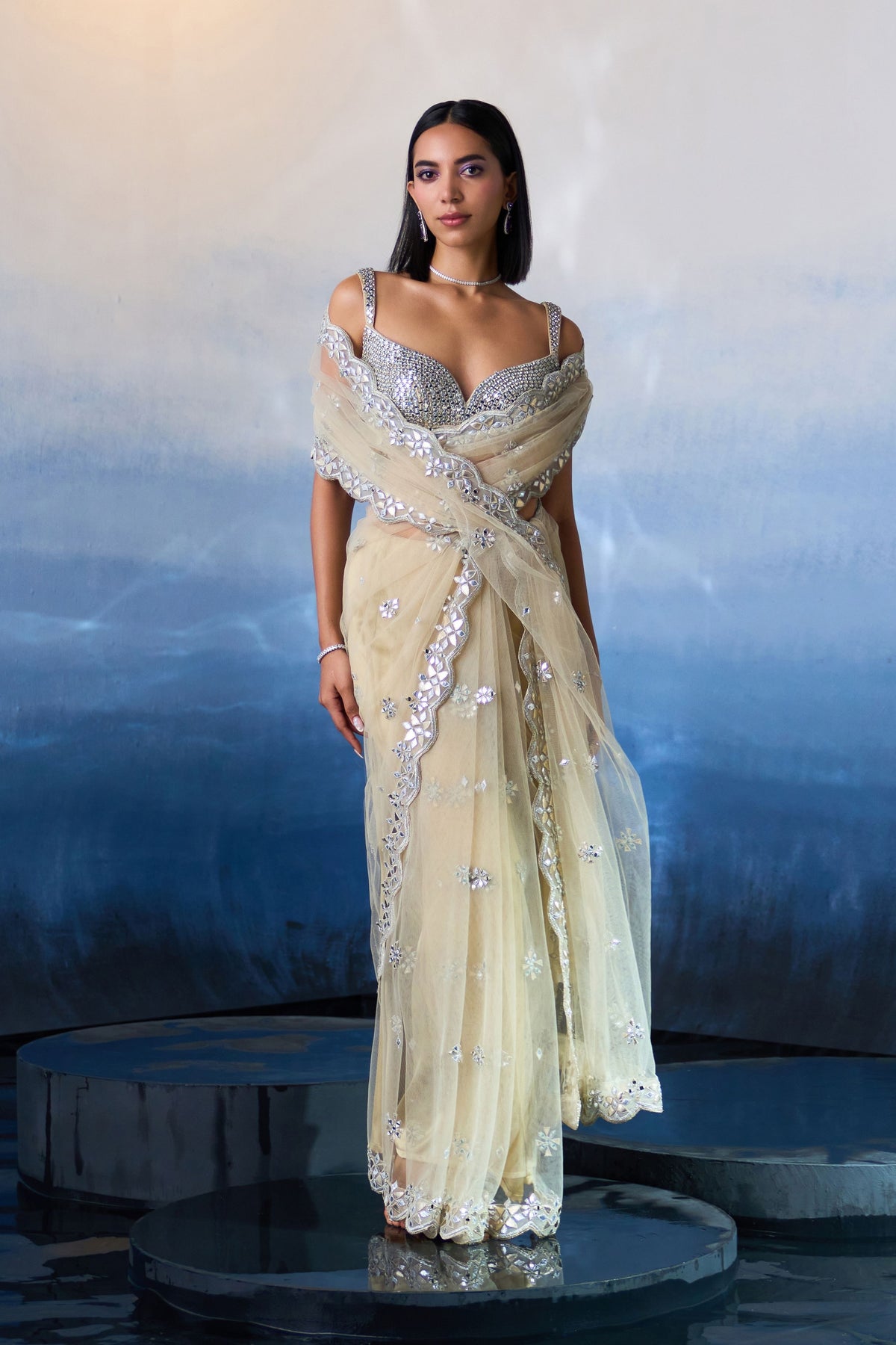 Gold Embroidered Saree Set