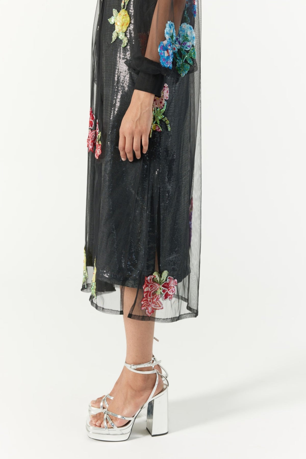 Black Botanical Shirt Dress