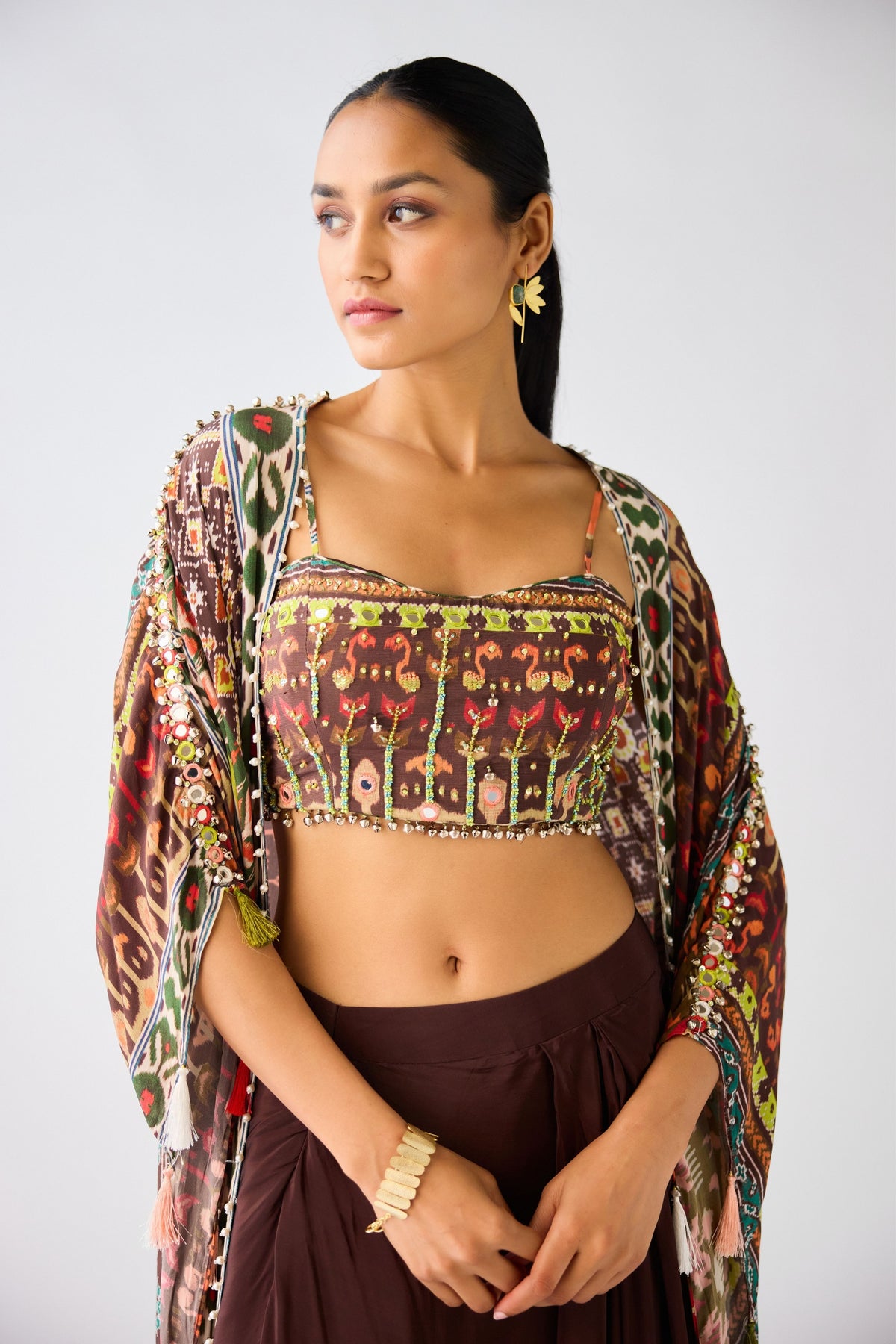 Brown Printed Cape Set