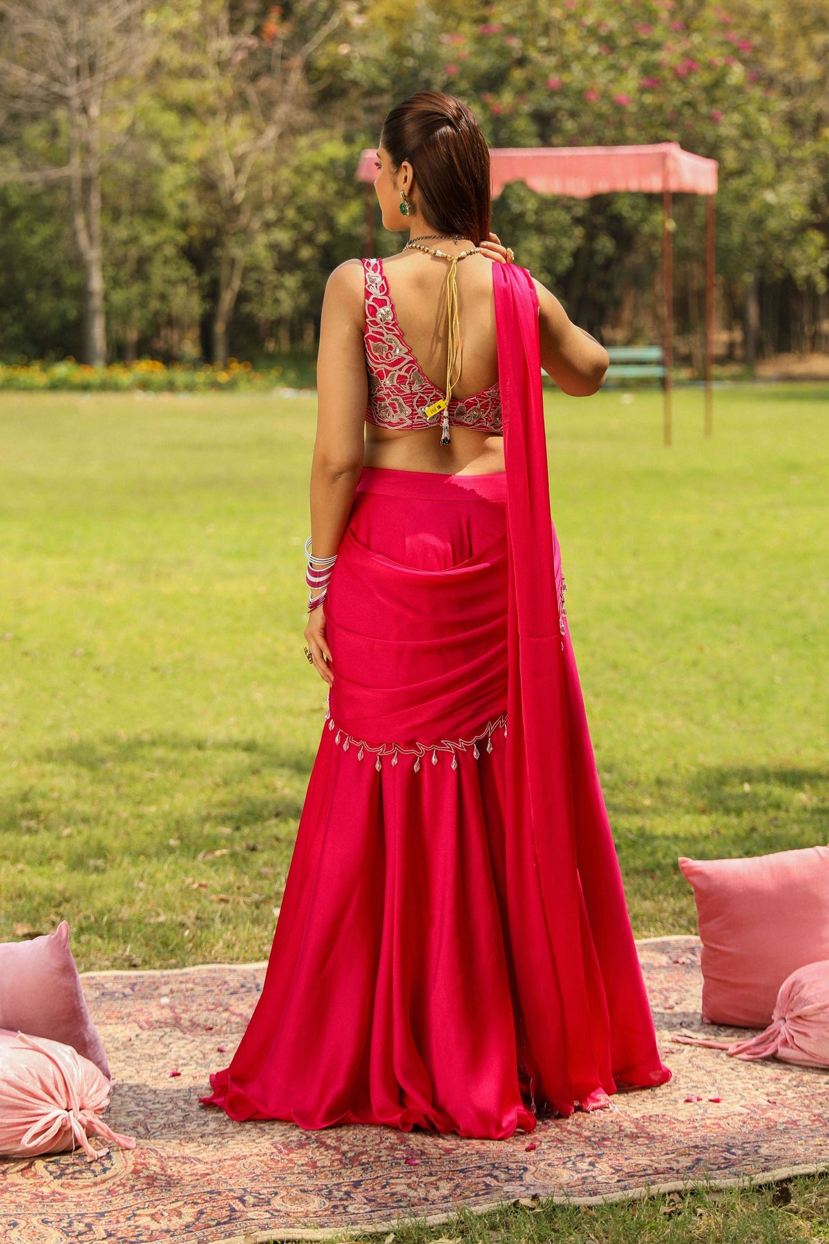 Karishma Rani Pink Drape Saree