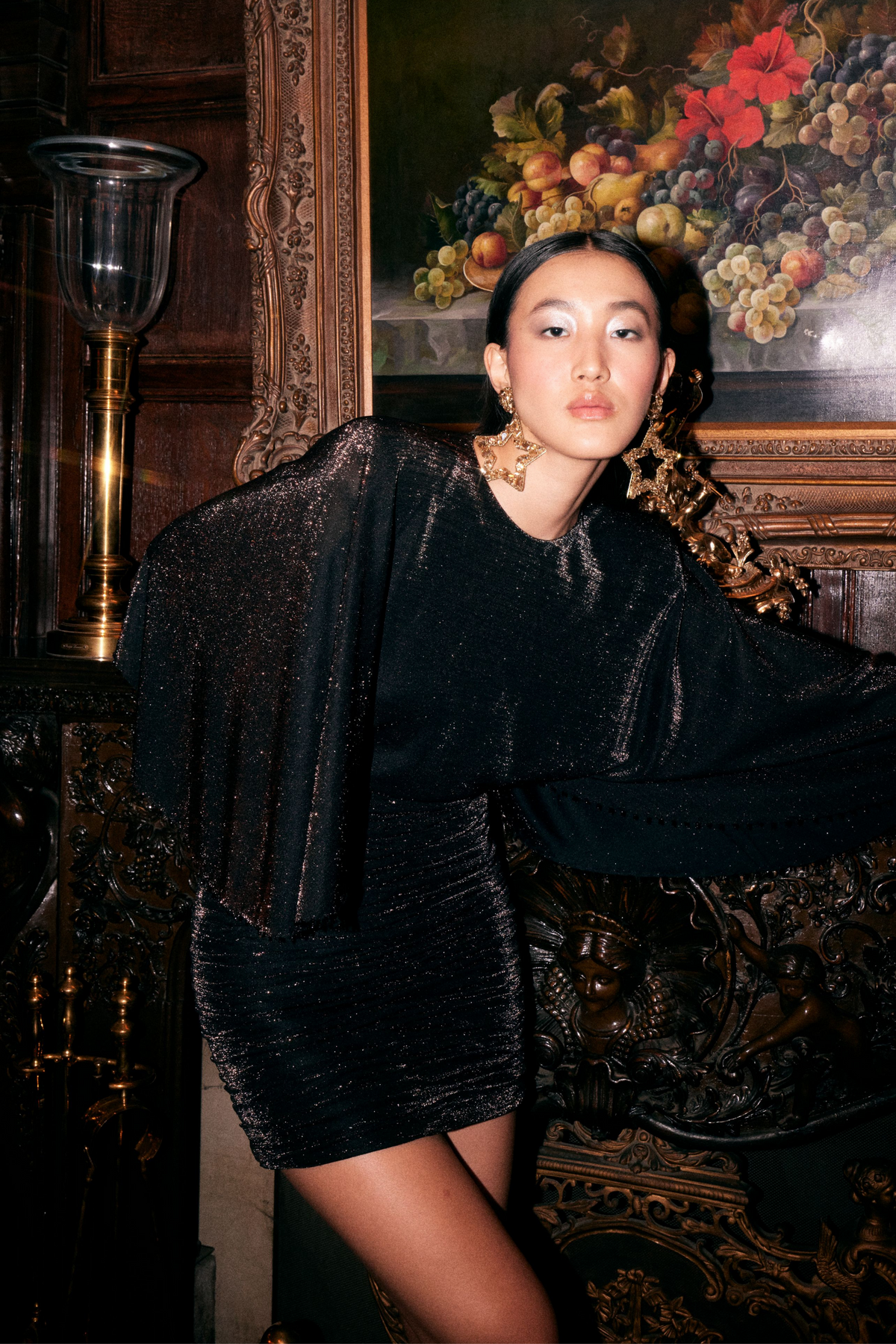 Brown Peacock Jersey Dress With Copper