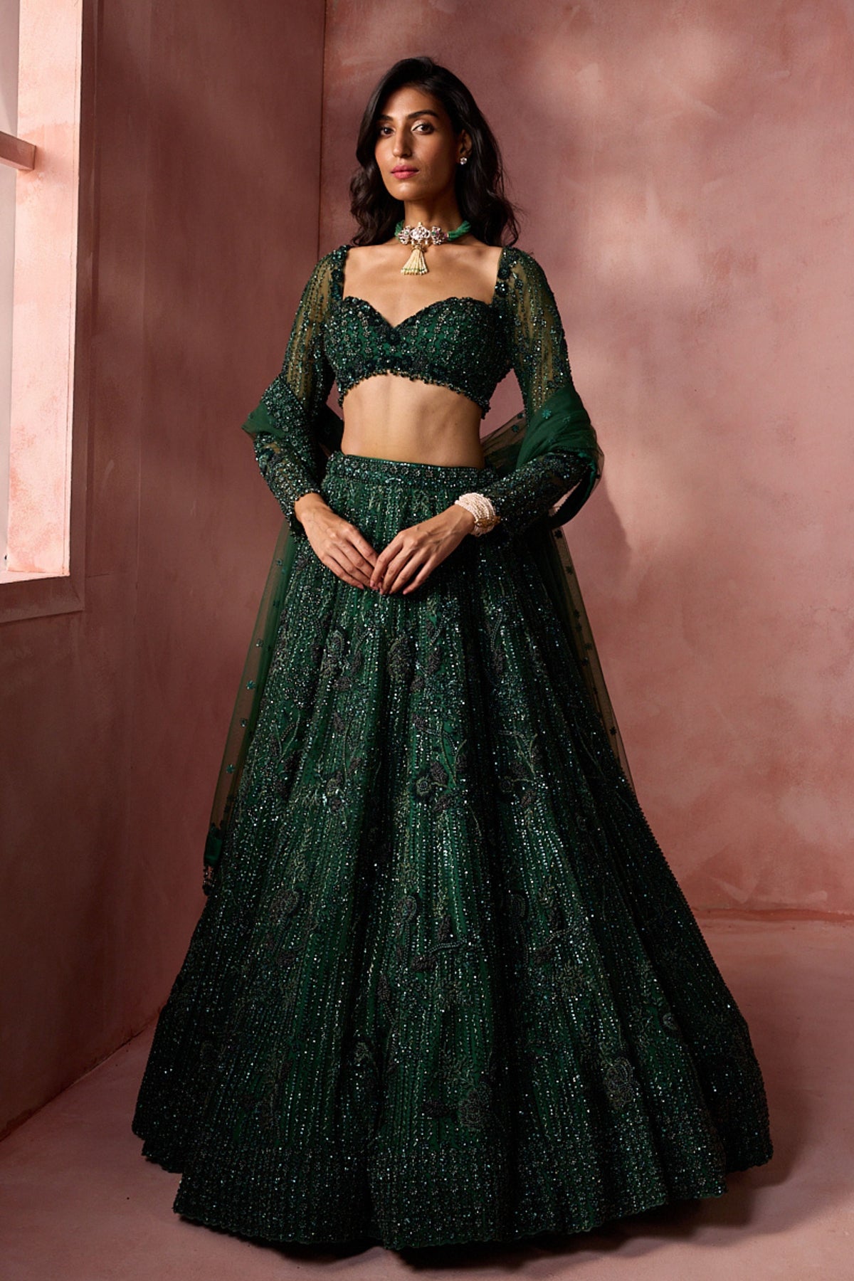 Bottle Green Lehenga Set