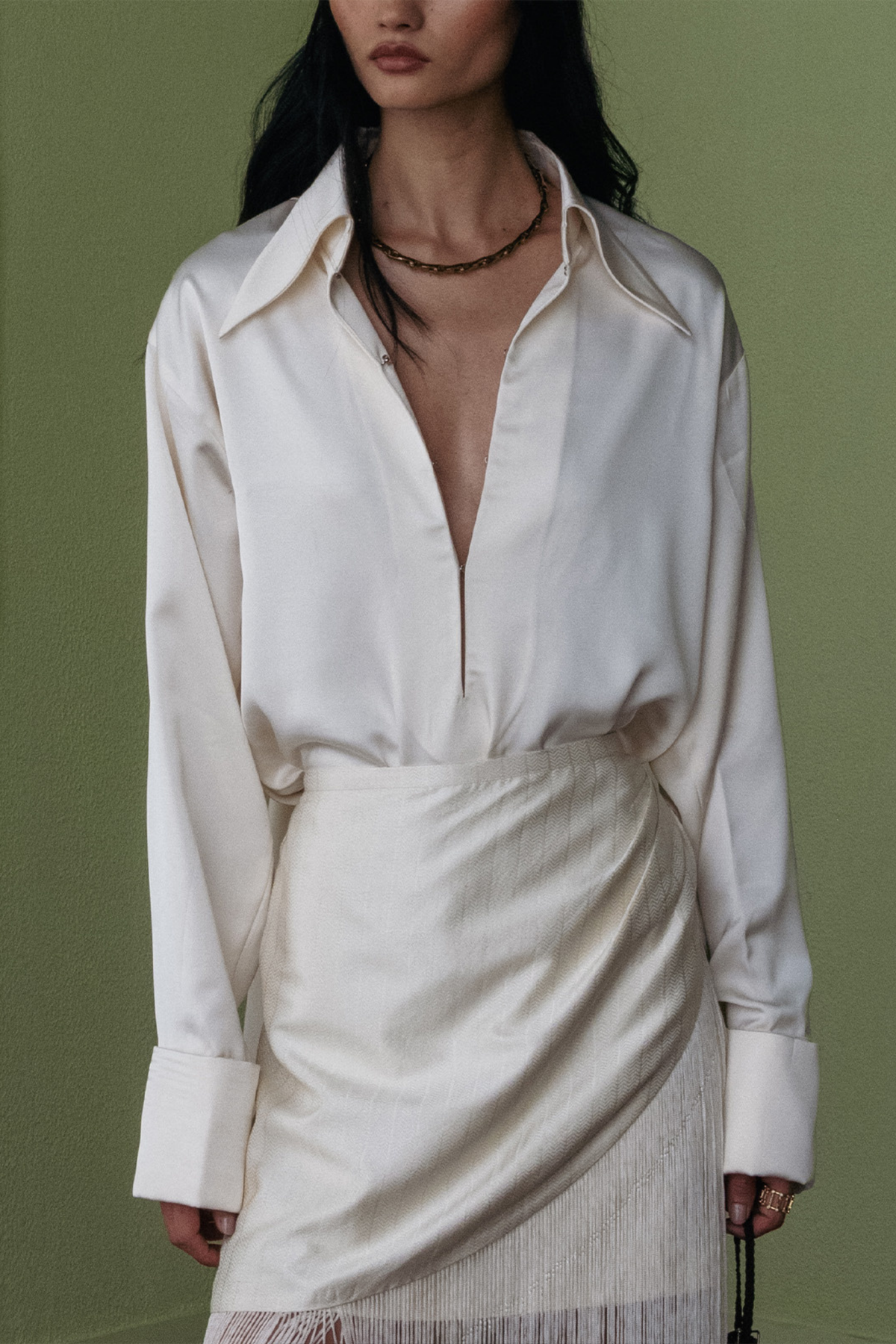 Cream Deep Neck Shirt