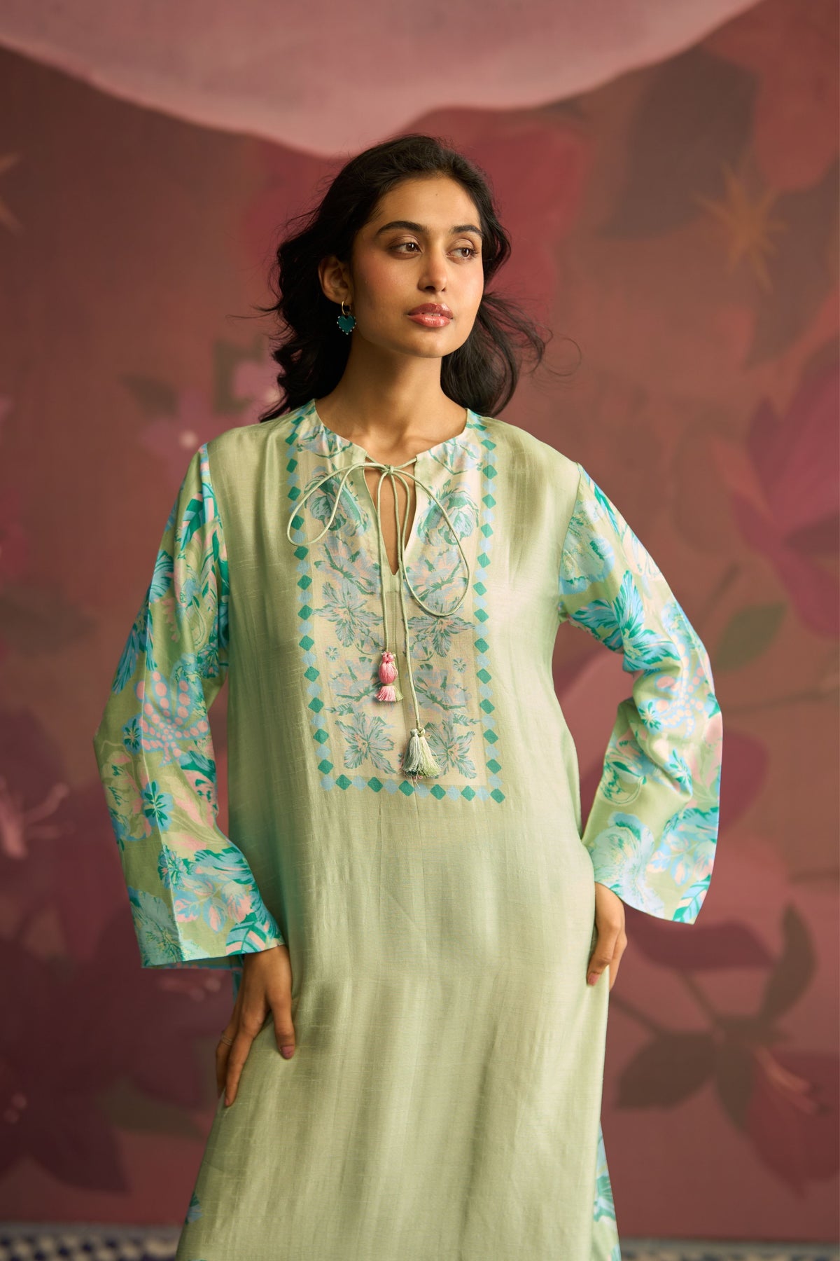 Mint Green Sage Bloom Kaftan