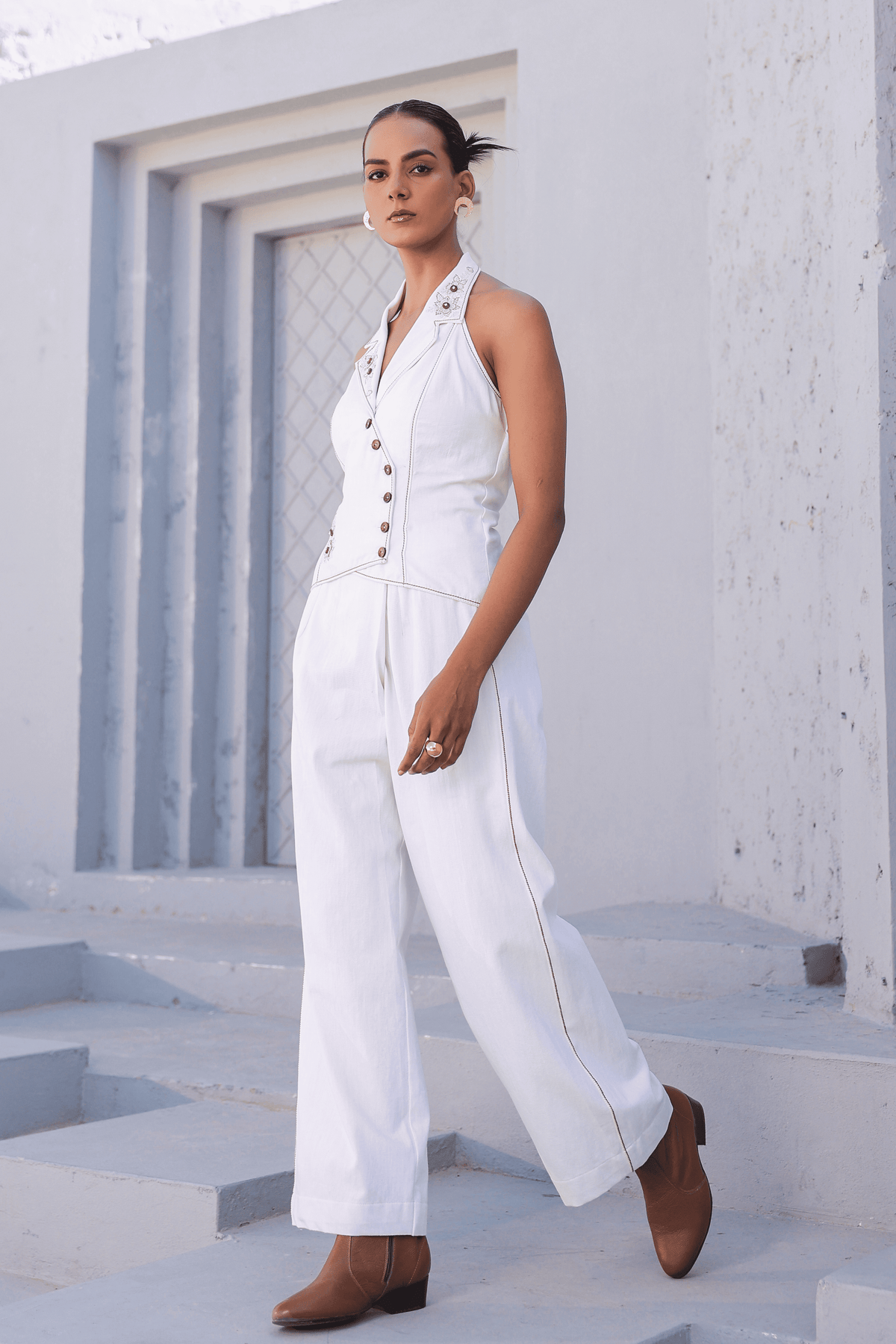 Azure Halter Neck Co-ord Set in White