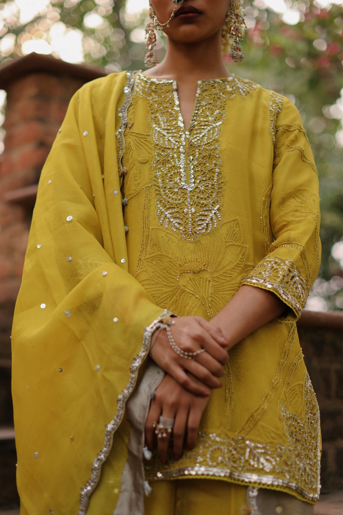 Mustard Embroidered Sharara Set
