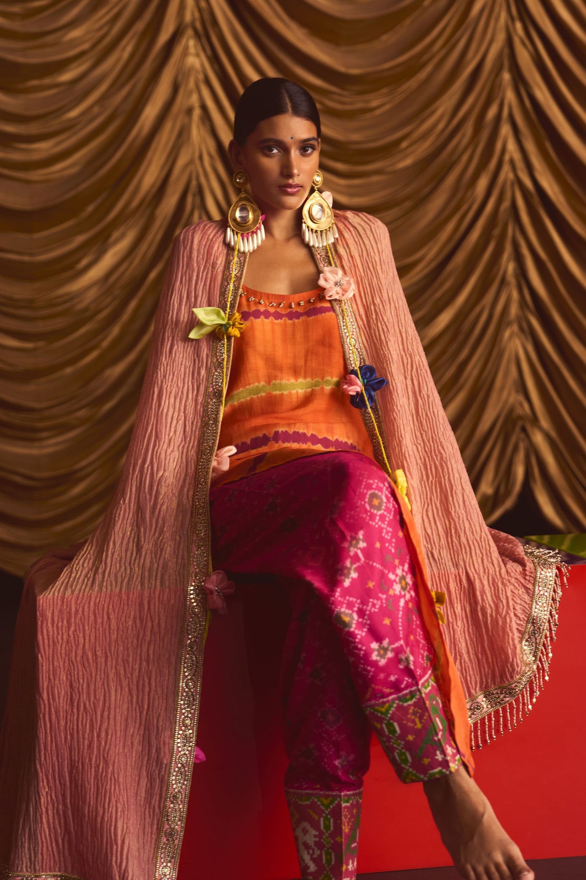 Sandhya Orange Patola Kurta Set