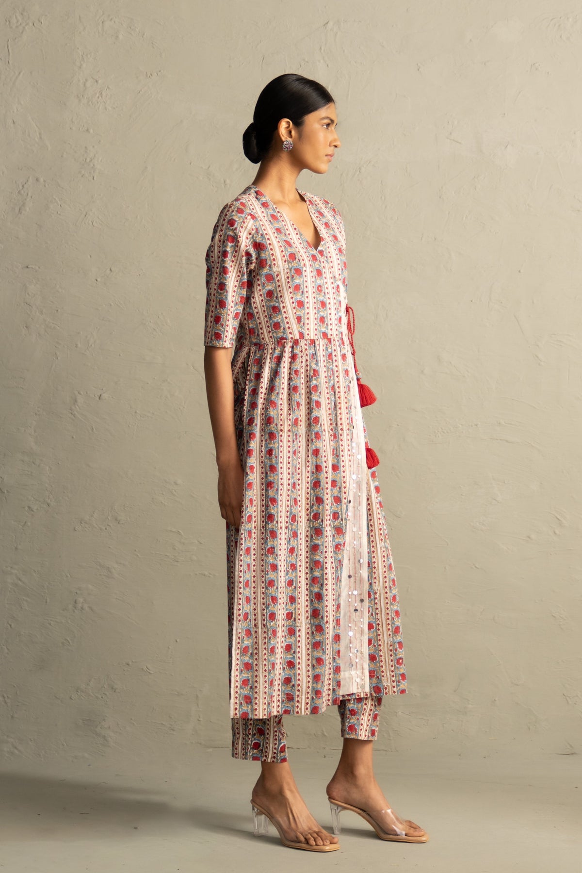 Cream Angrakha Straight Kurta Set