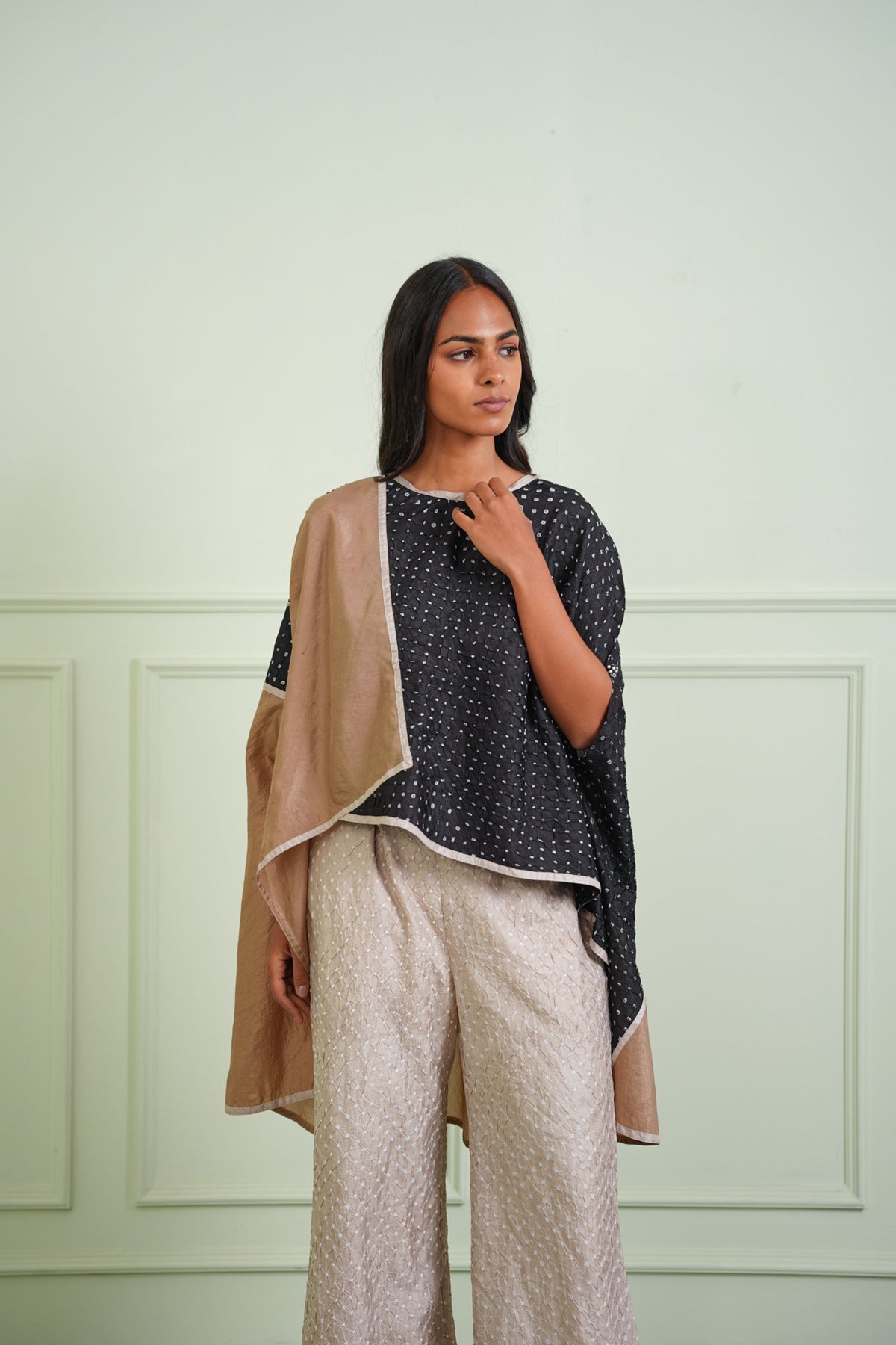 Black Taupe Bandhani Asym Top