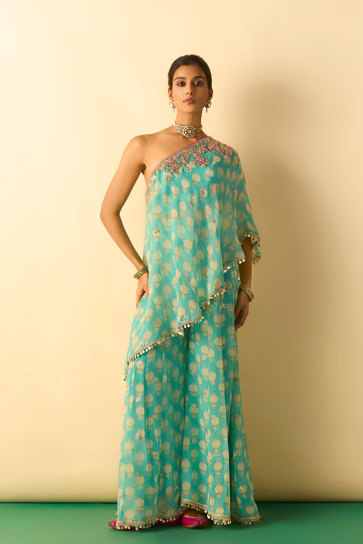 Chhavi Aqua One Shoulder Set