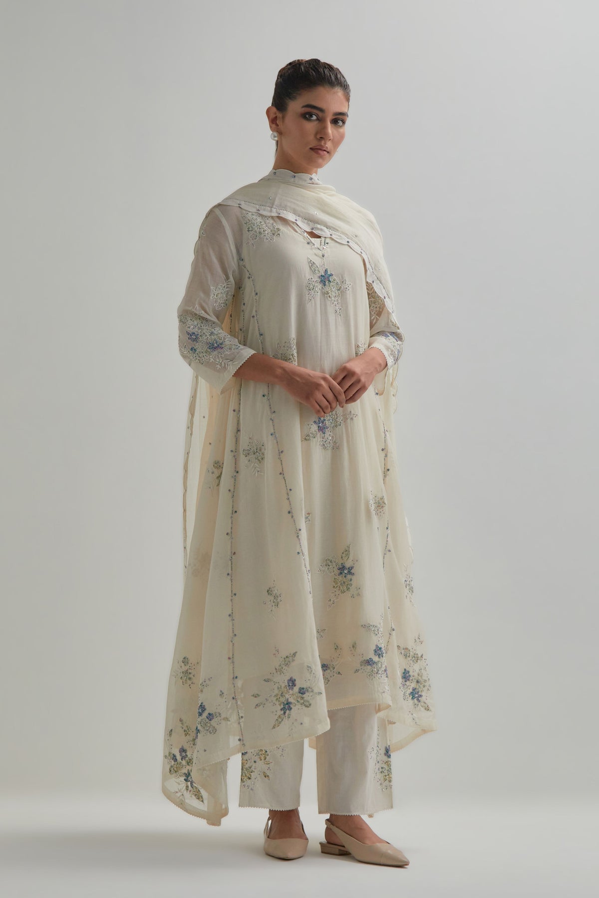 Blue Asymmetric Kurta And Pants