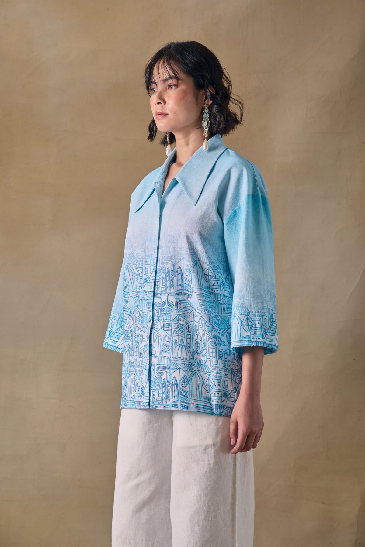 Blue Landscape Kimono Shirt