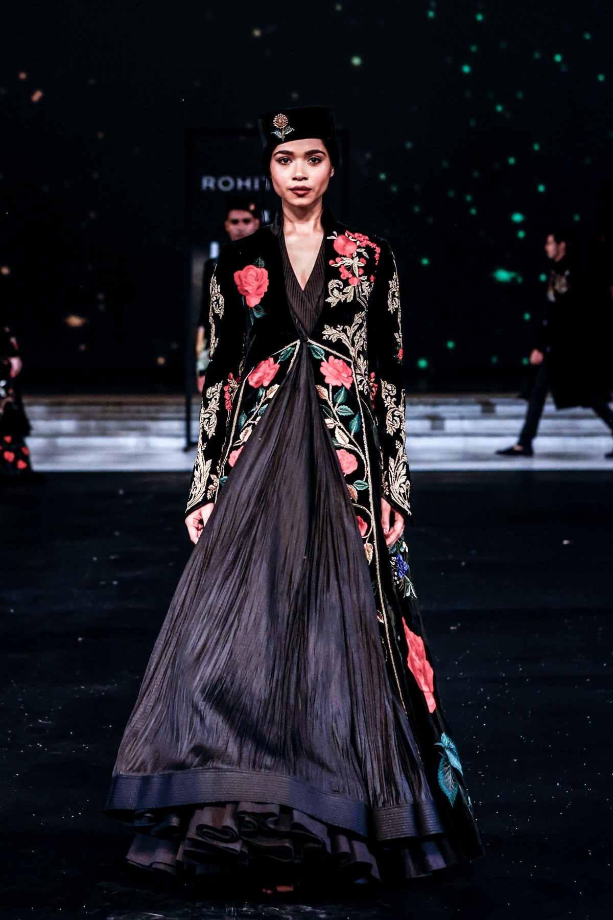 Embroidered Silk Velvet Long Jacket