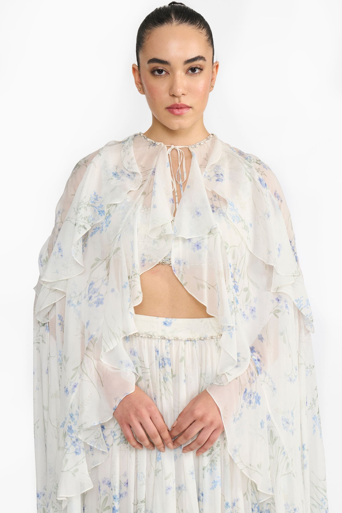 Lavender Cape Chiffon Lehenga Set