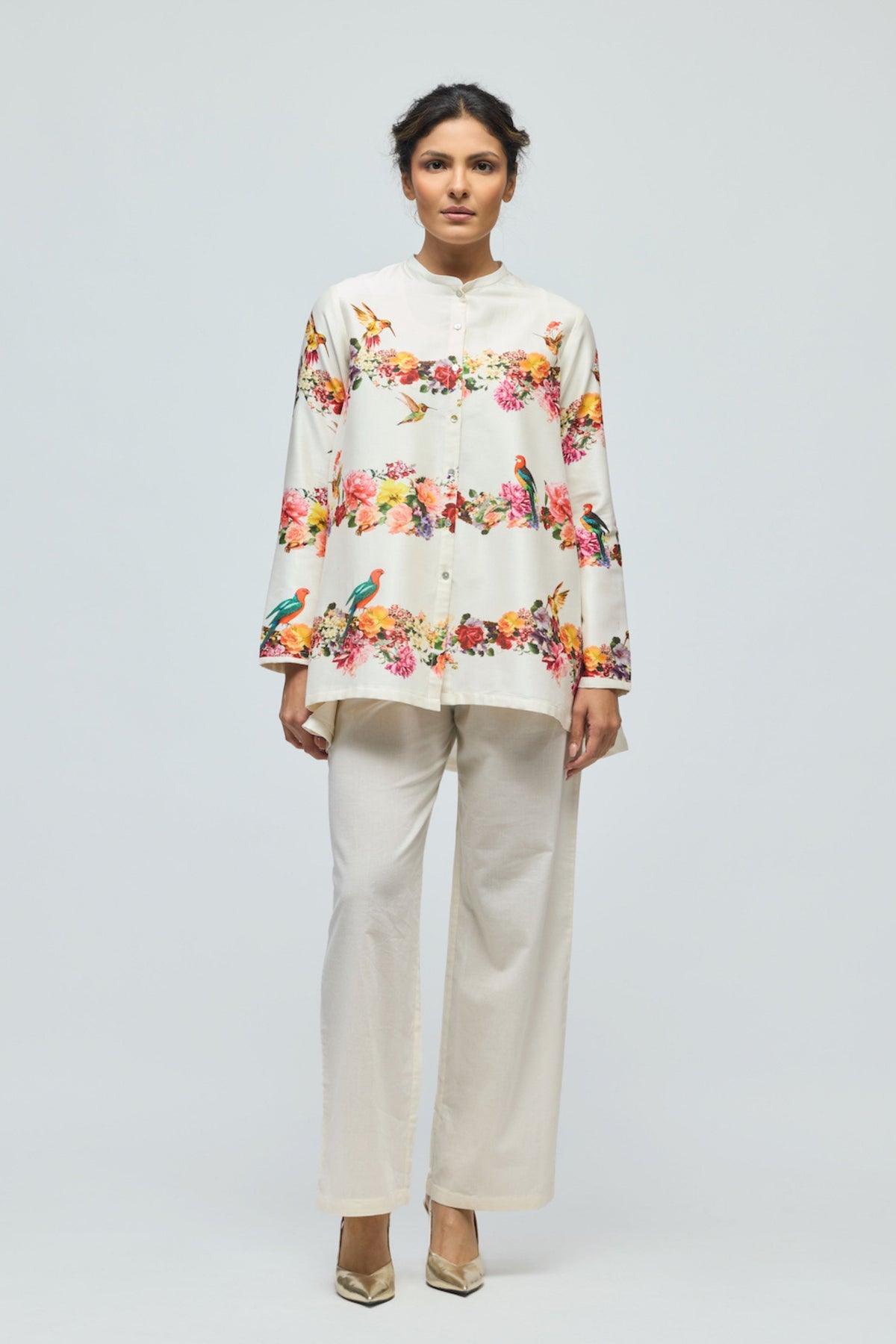 Ivory Floral Chanderi Tunic Set