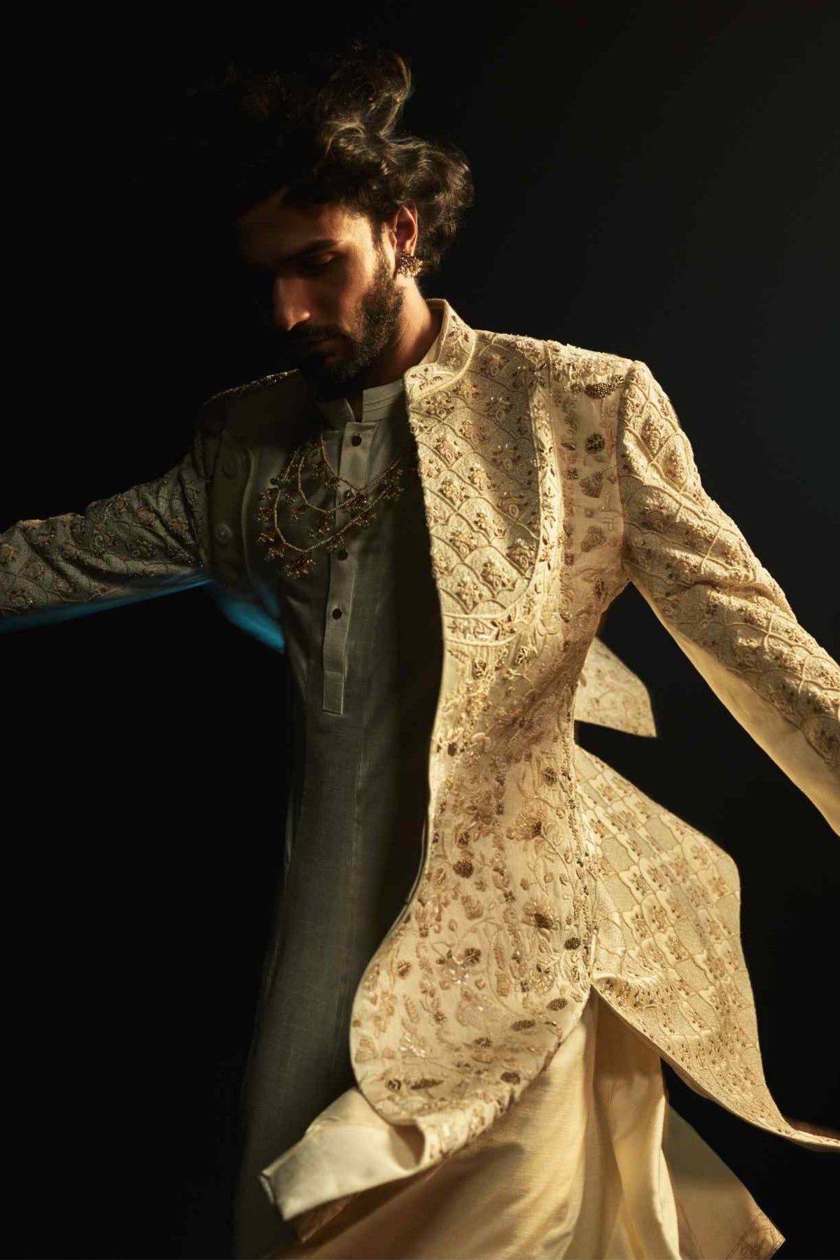 Ivory Embroidered Sherwani Set
