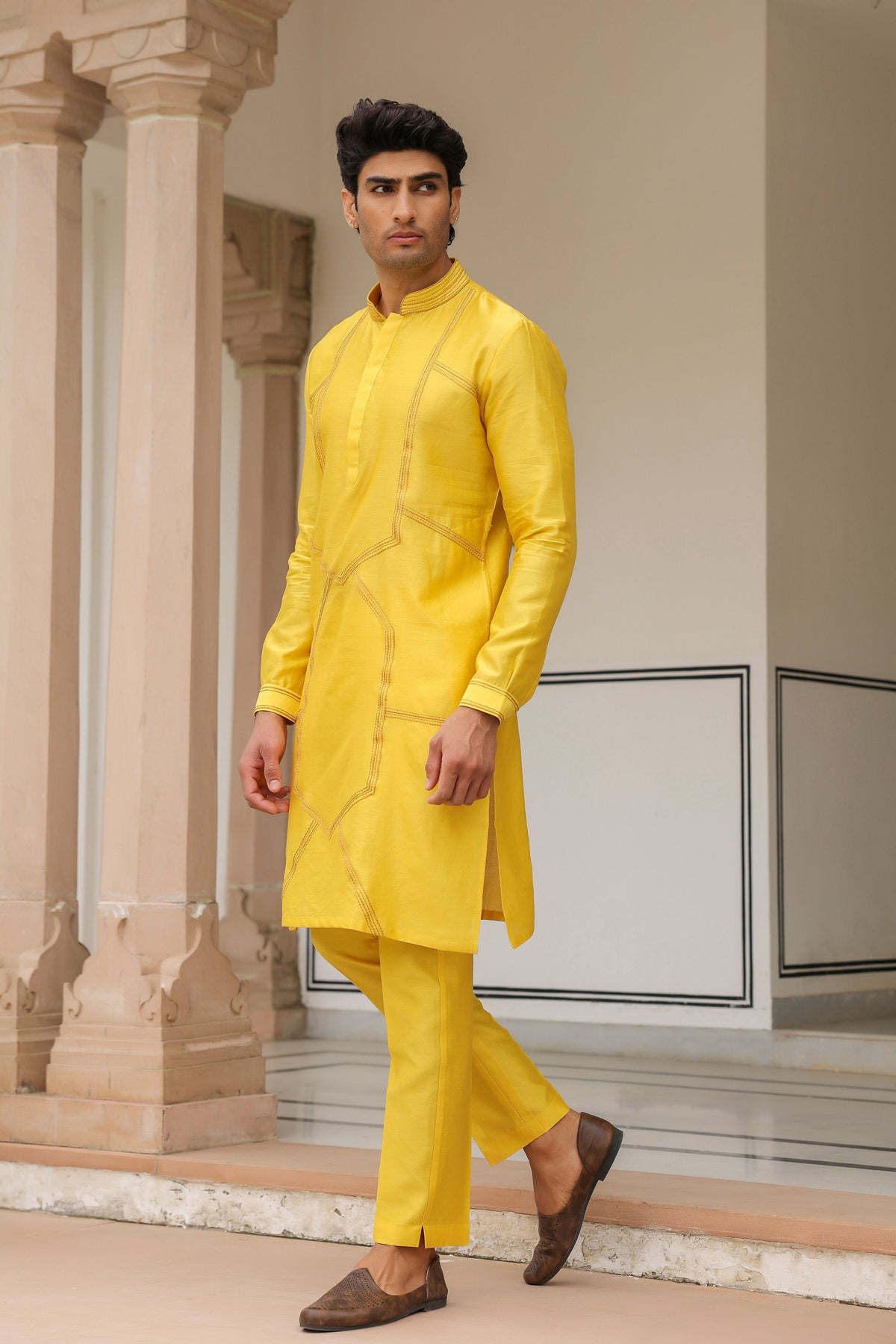 Gulzar Yellow Floral Geometric Bandi Set